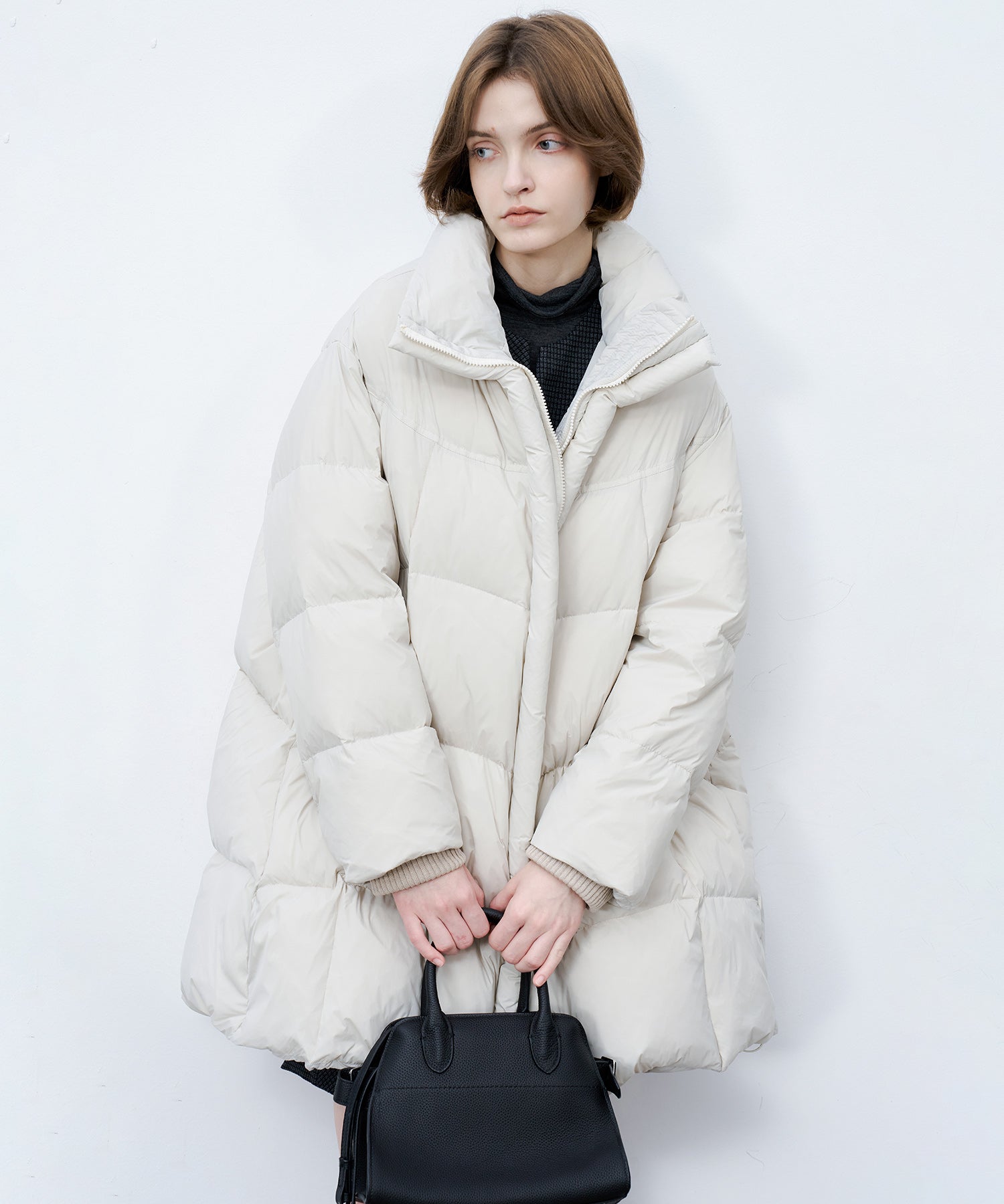 Mid-Length Stand Collar Hooded Oversize Down Coat