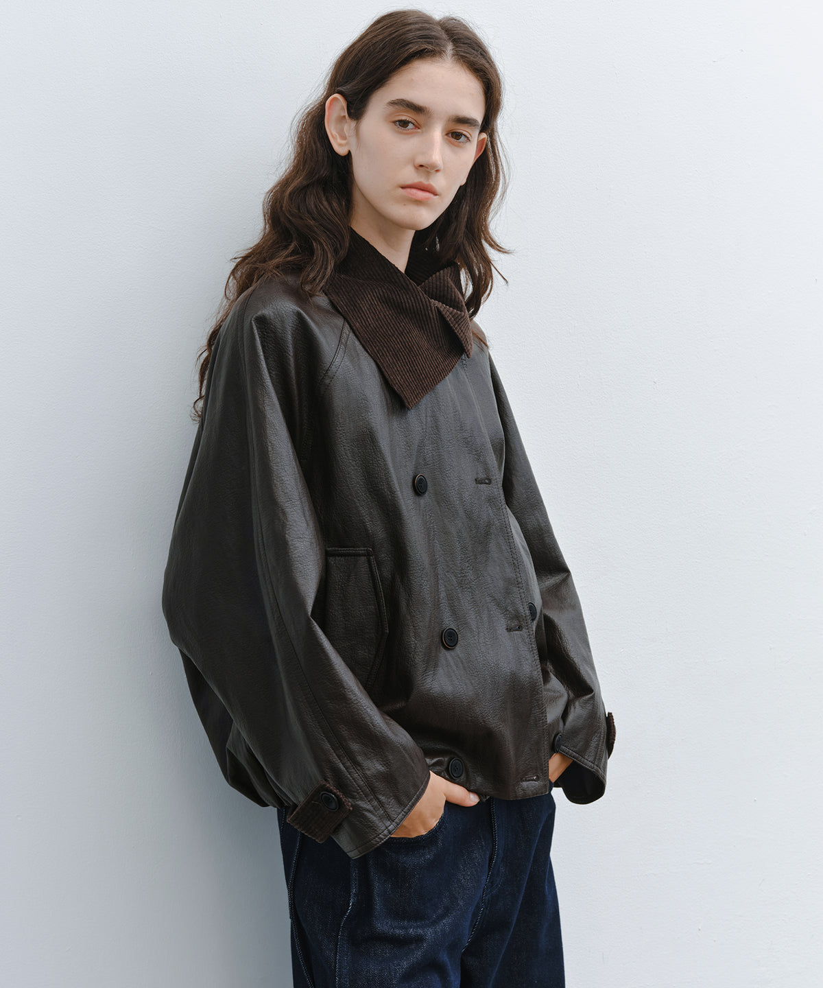 「10月下旬出荷予定」Corduroy Collar Docking Short Blouson Jacket