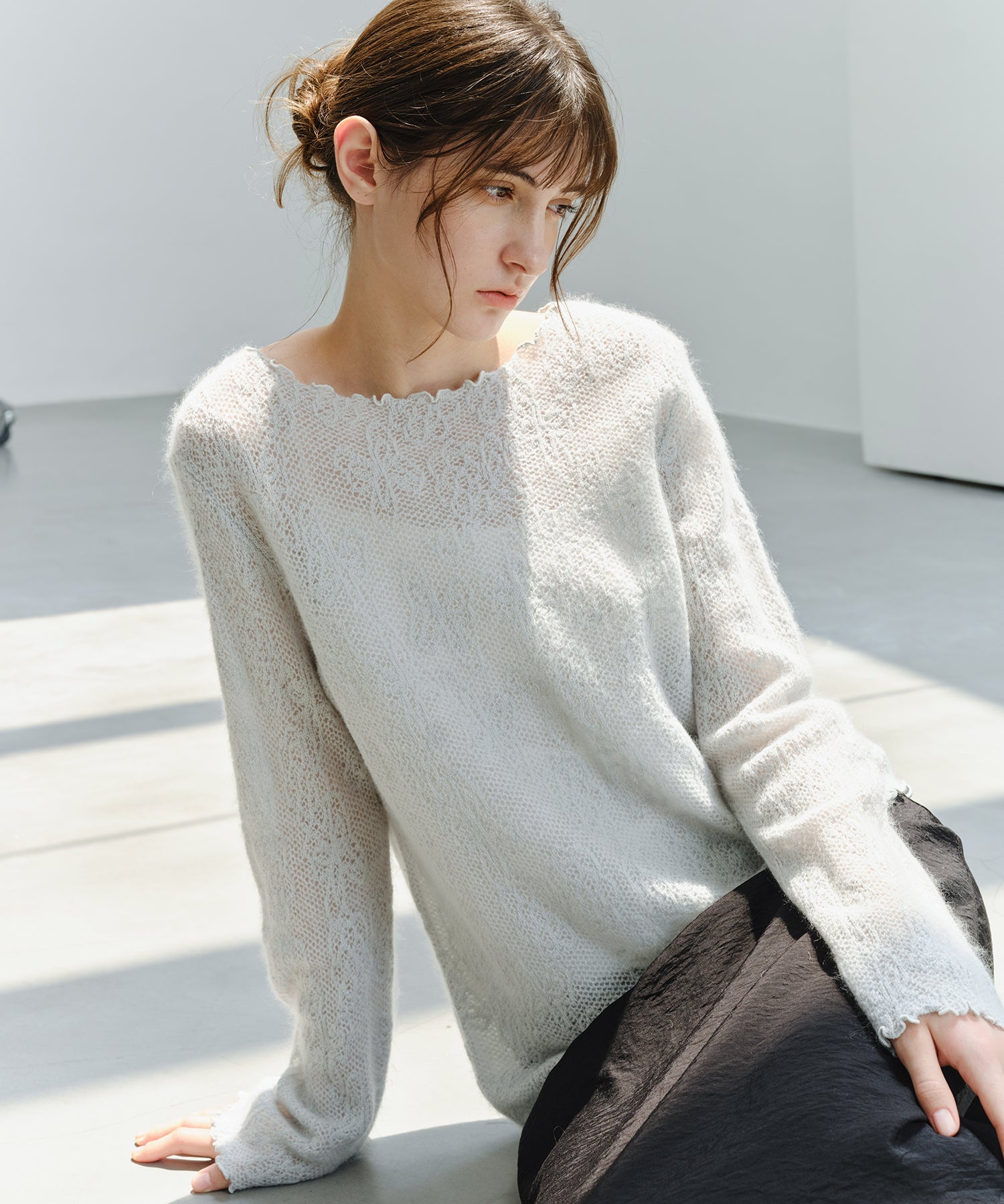 「9月下旬出荷予定」Sheer Jacquard Wool Silk Knit Top