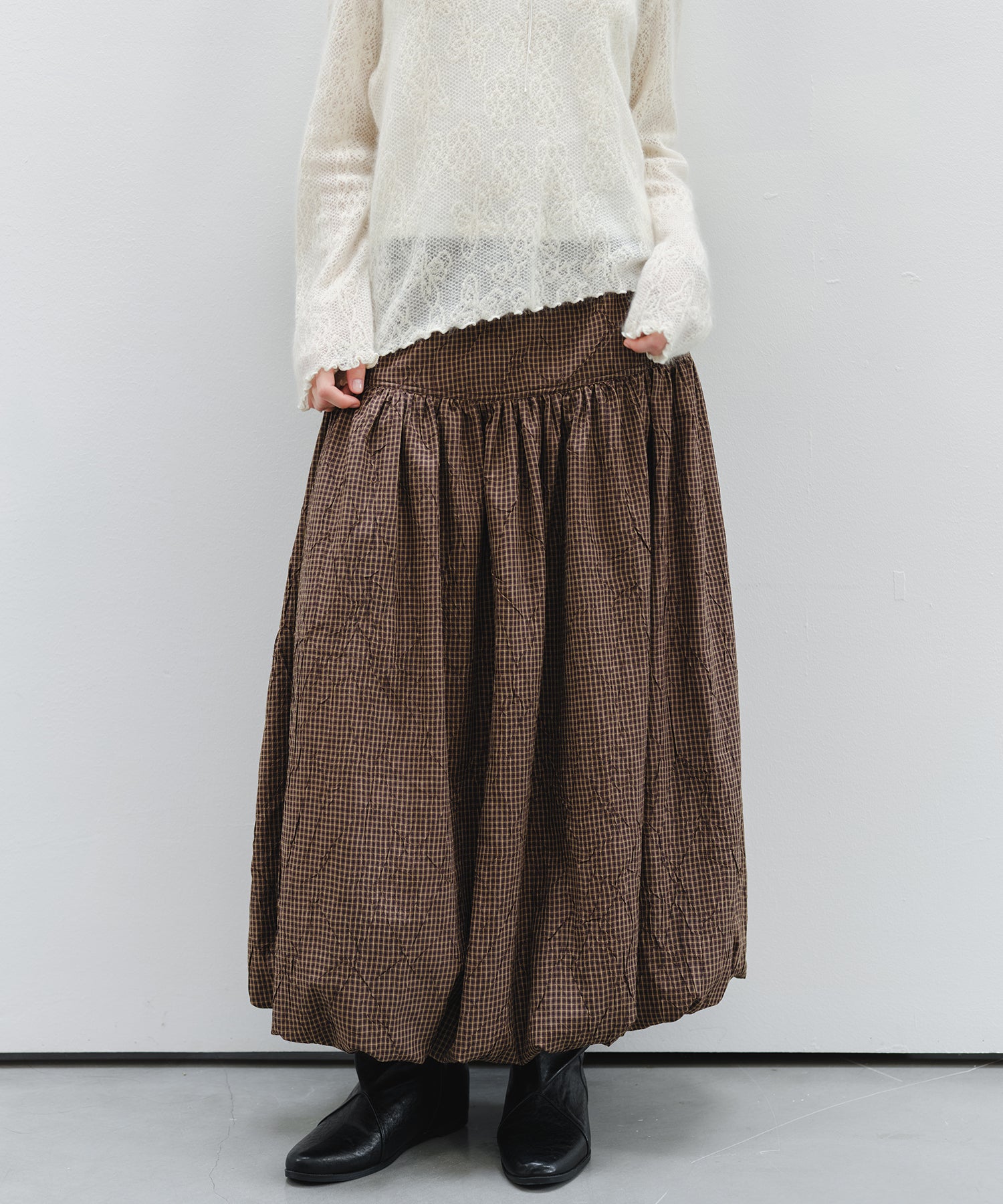 「9月下旬出荷予定」Vintage Check Balloon Long Skirt