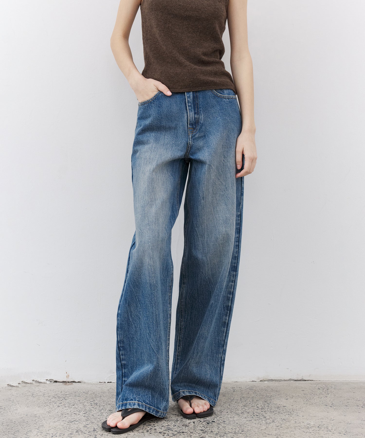 Washed Wide Straight Denim Pants