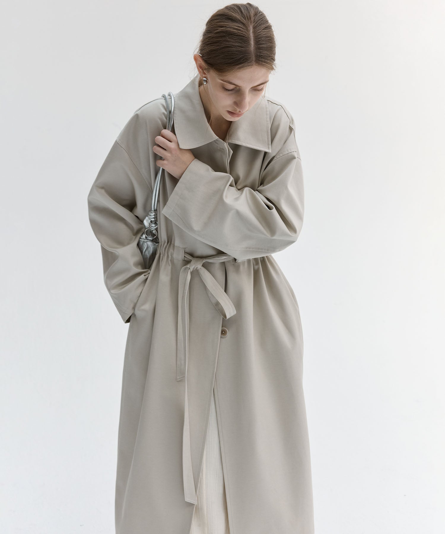 Drawstring Waist Relaxed Fit Long Coat