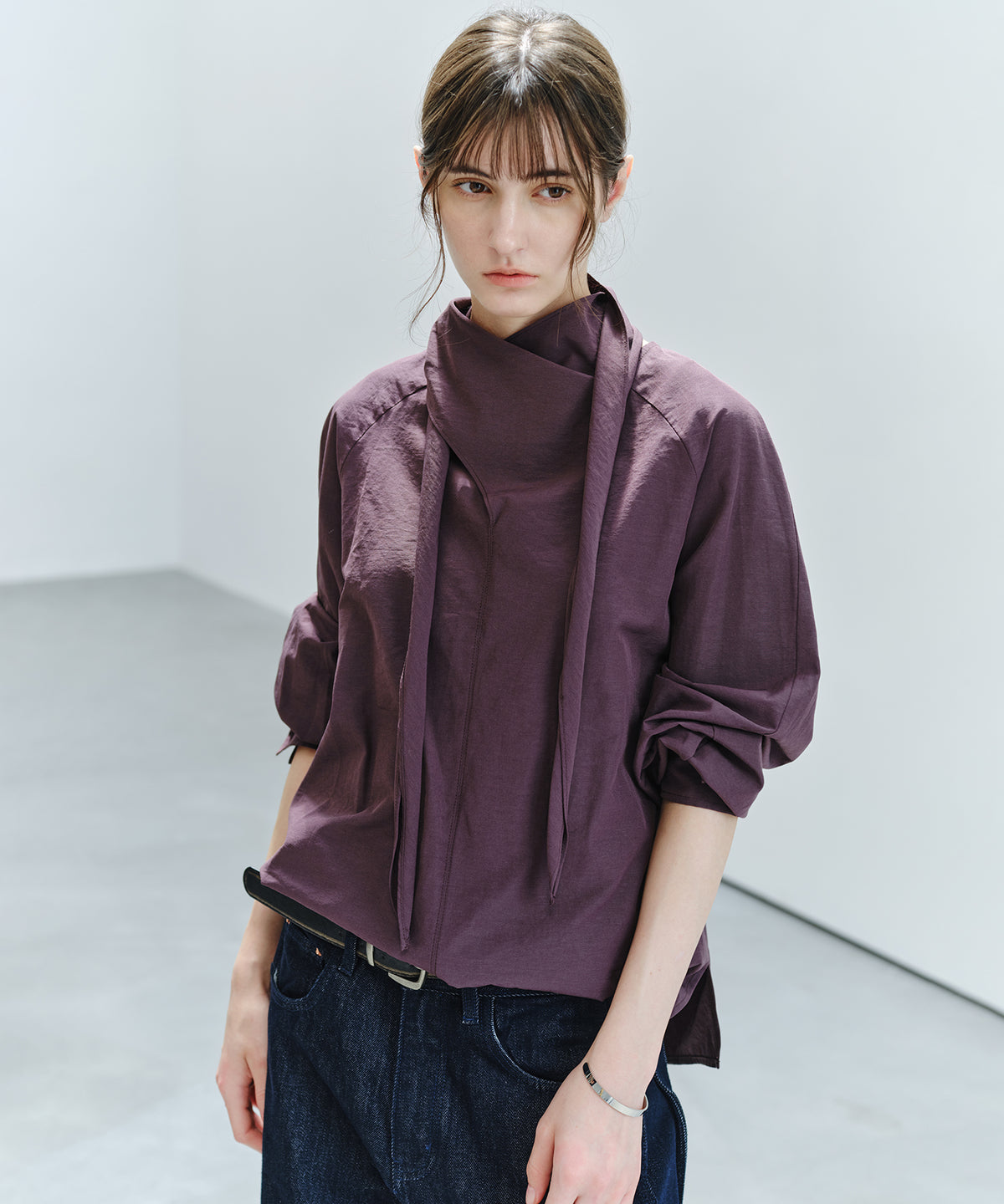 「9月下旬出荷予定」Cross Stole Collar Oversized Shirt