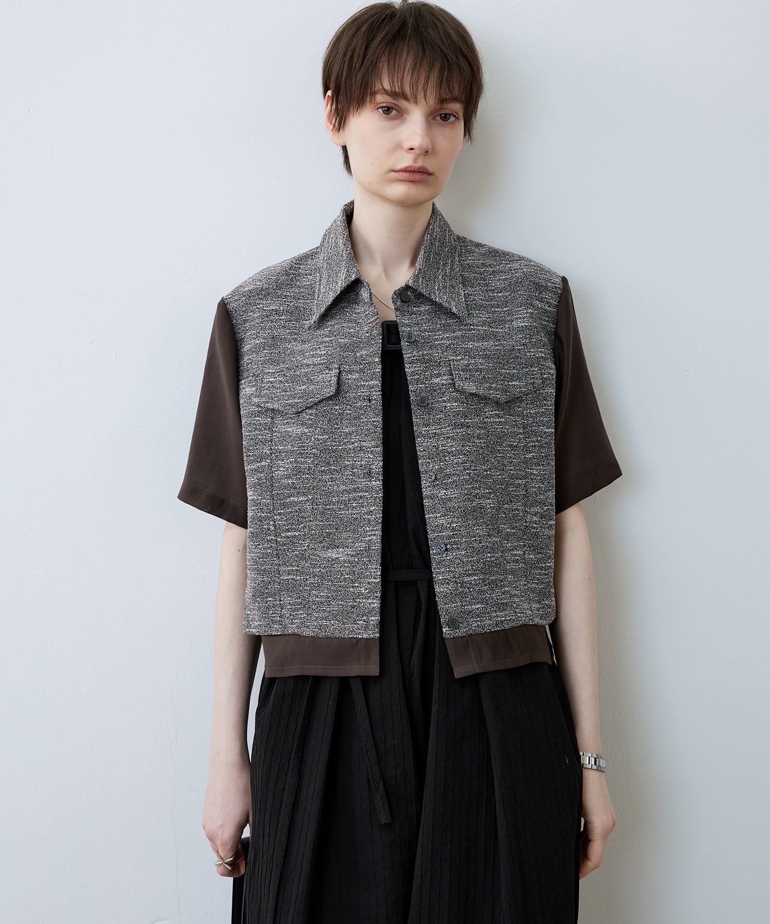 Textured Combo Cropped Shirt