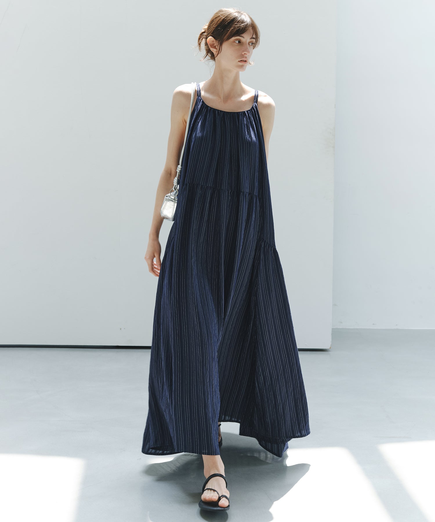 「7月上旬～中旬出荷」Textured Stripe Camisole Dress