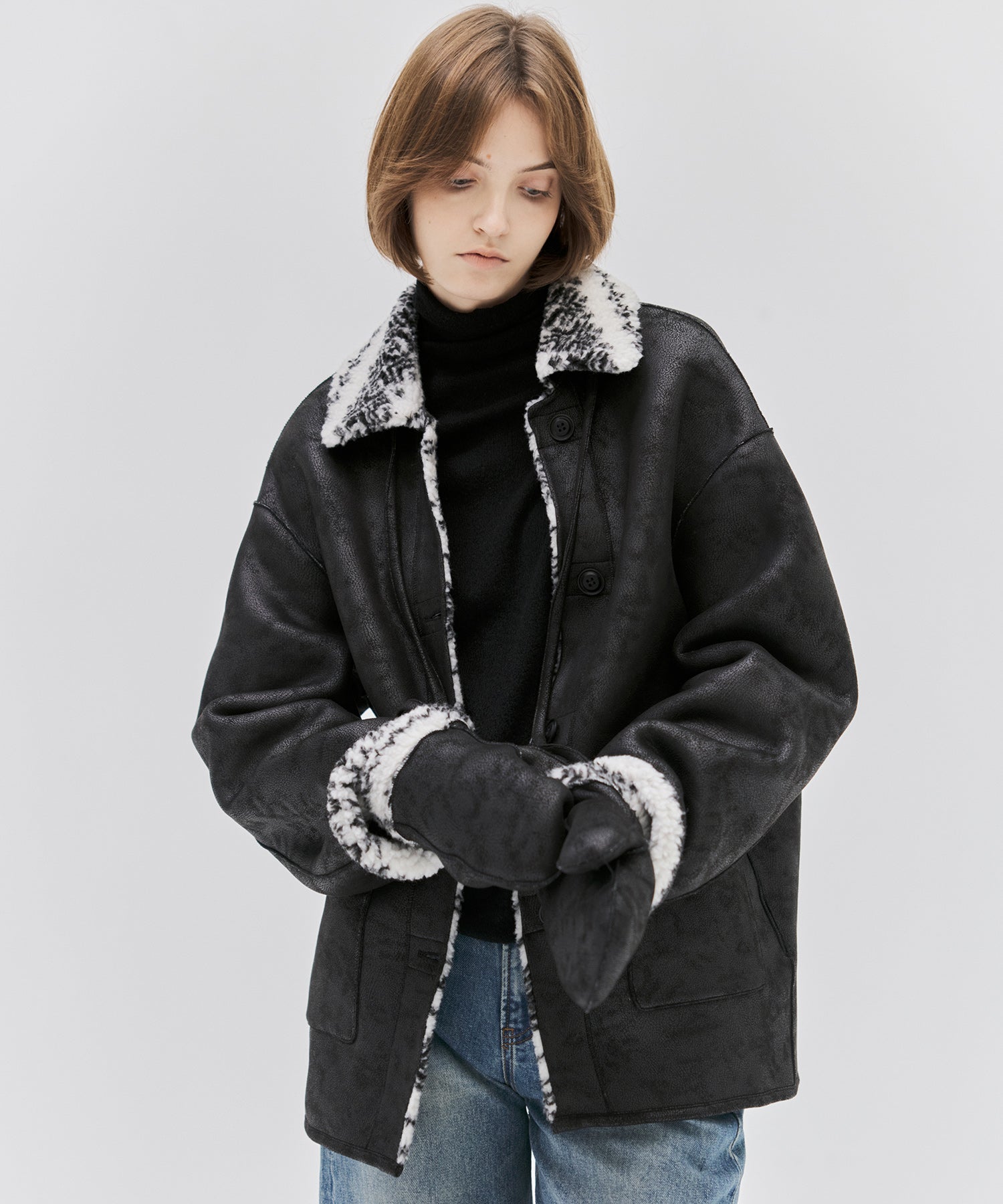 Fair Isle Faux Shearling Jacket with Gloves