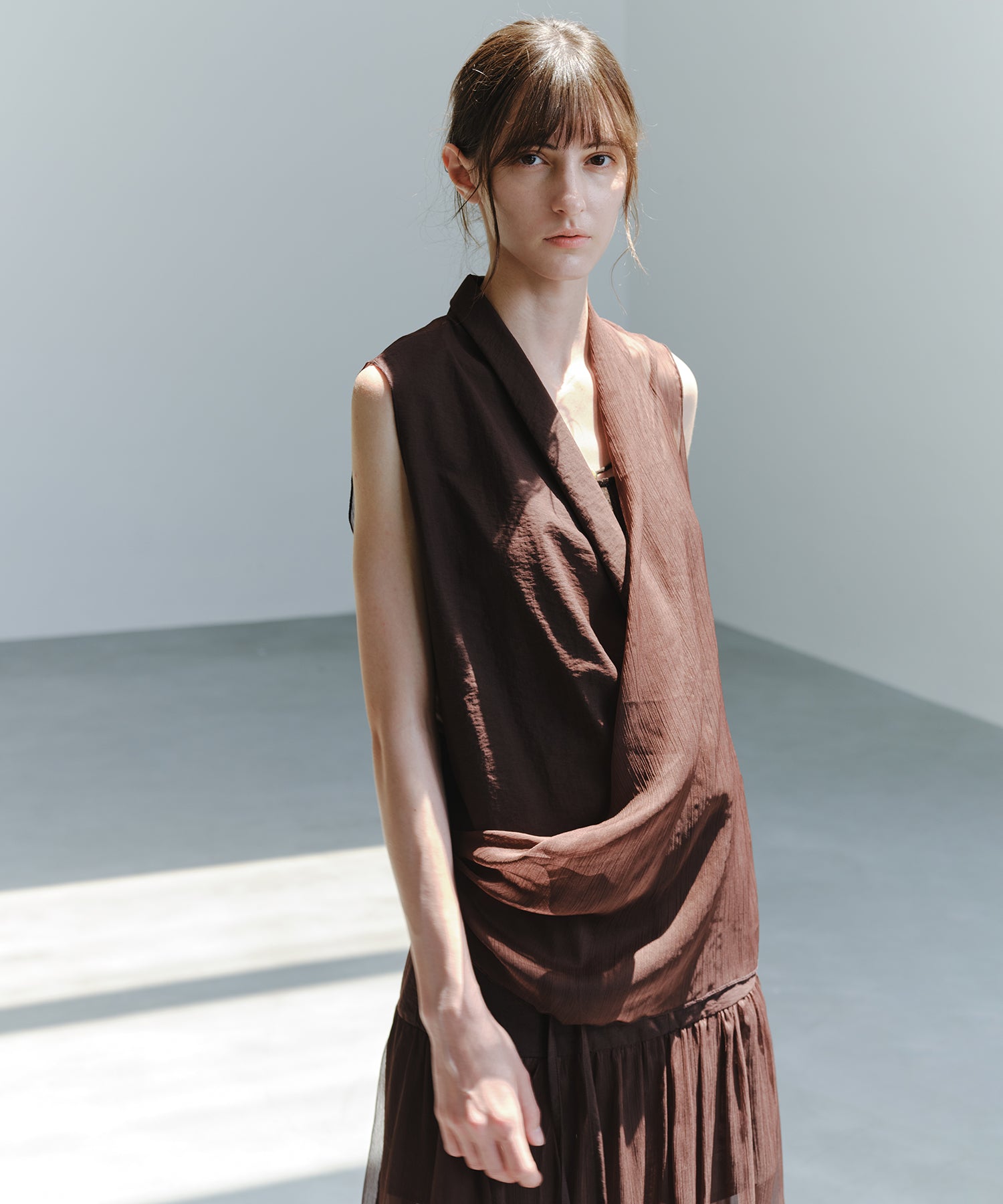 Sheer Cross Draped Sleeveless Top