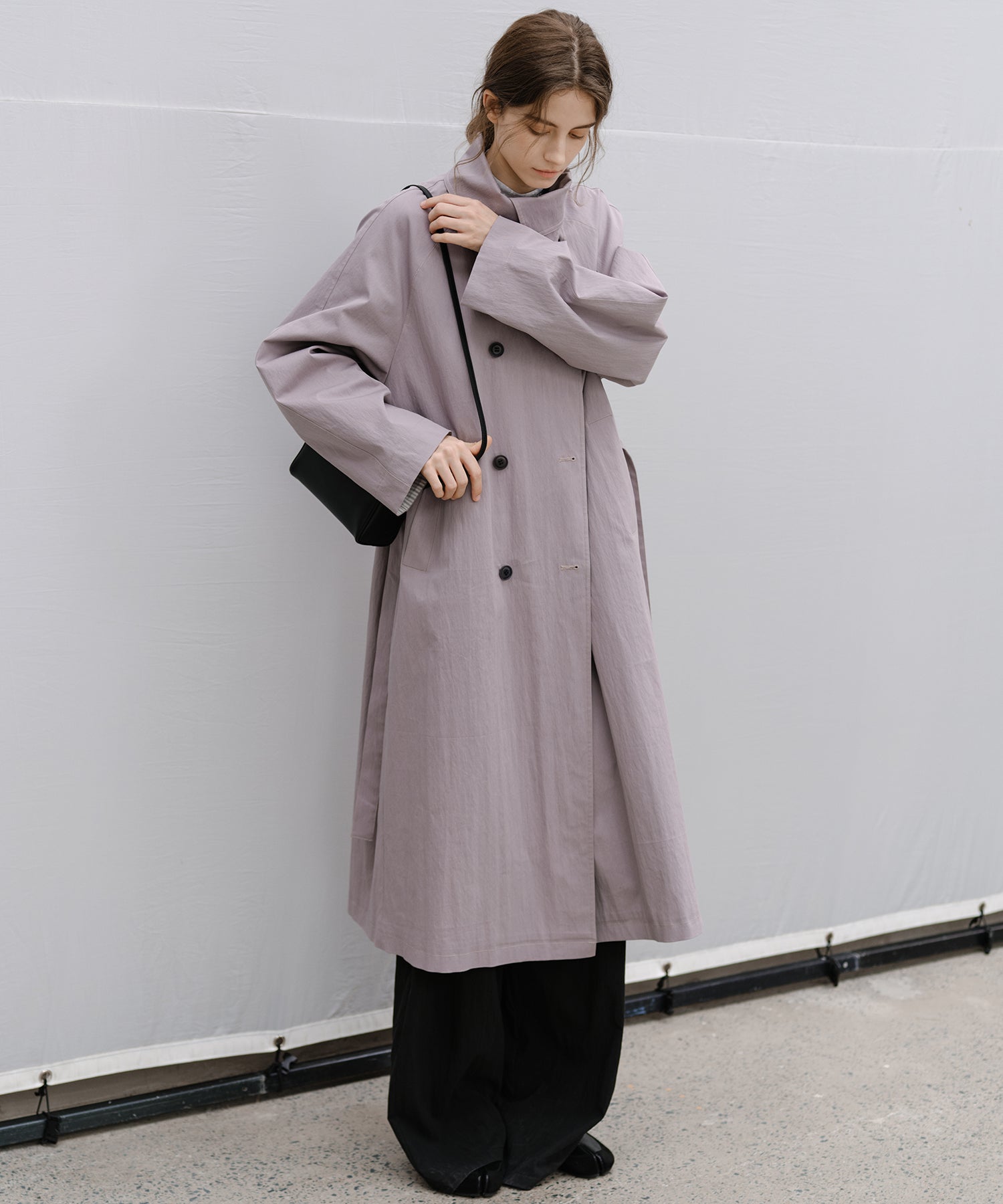 Wrap Collar Belted Long Trench Coat