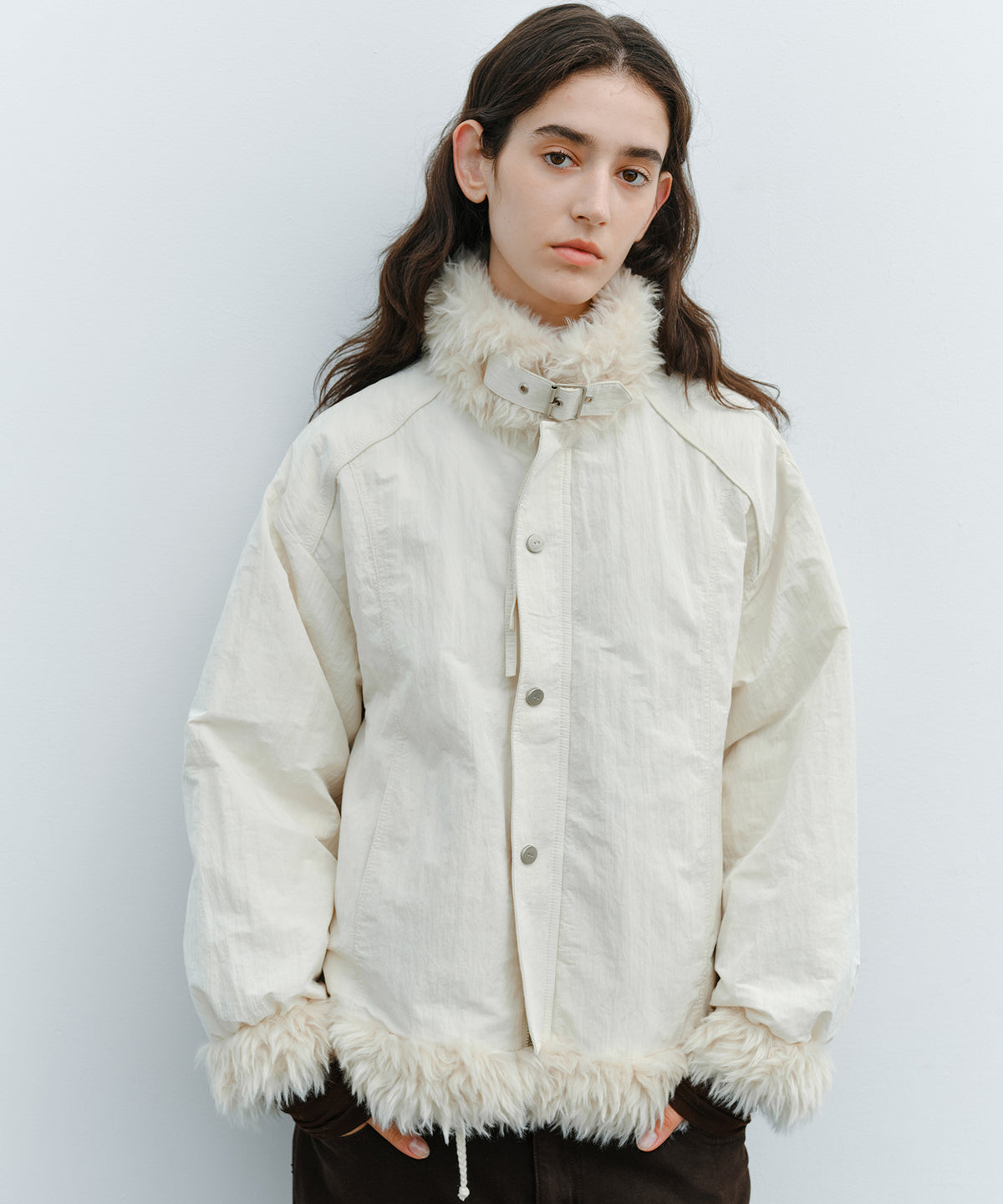 「10月下旬出荷予定」Faux Fur Trim Stand Collar Short Down Jacket