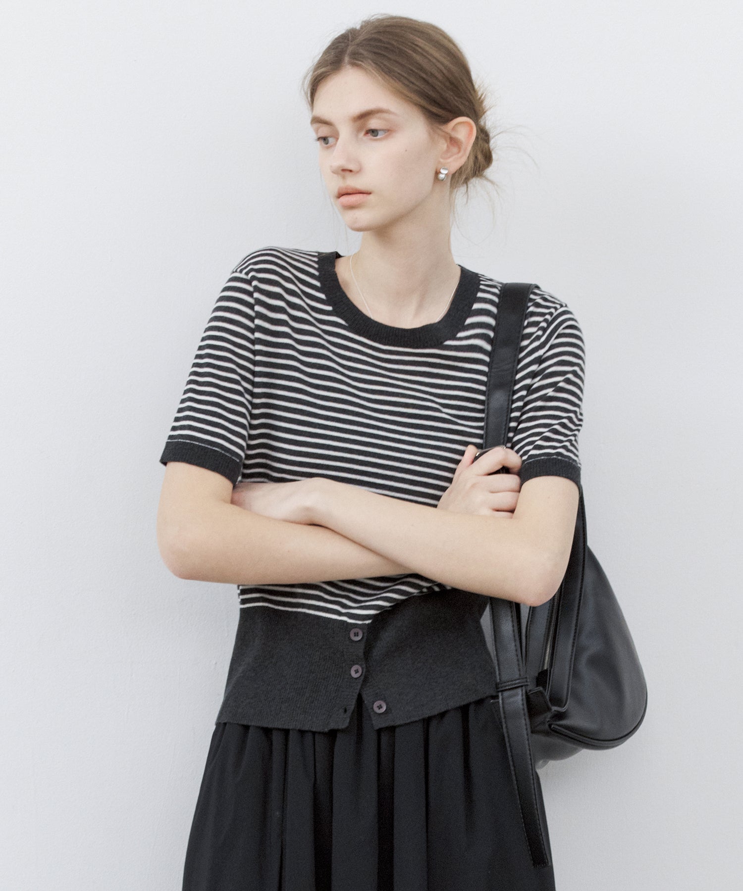 Striped Panel Knit Short Sleeve Top