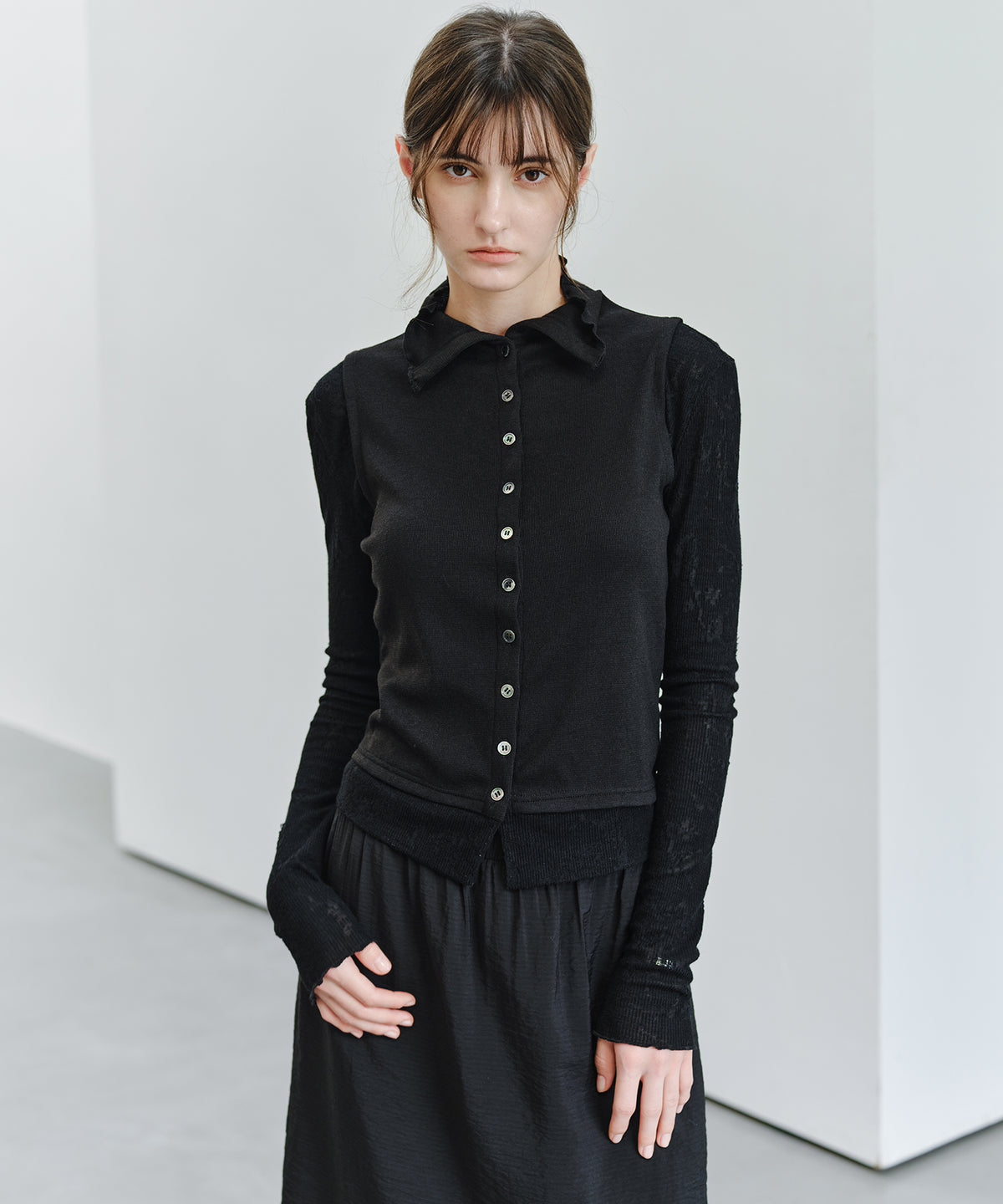 「9月下旬出荷予定」Lace Sleeve Layered Collar Top