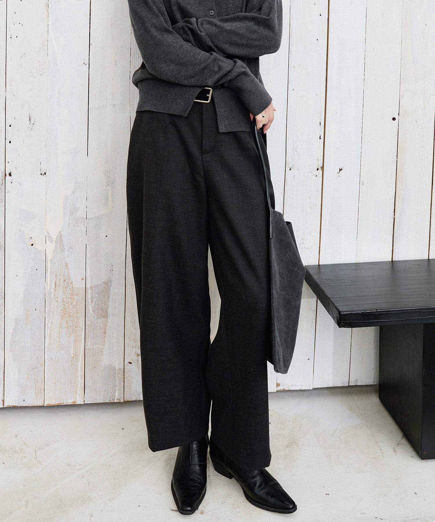 Thick Fabric Cropped Wide-Leg Pants