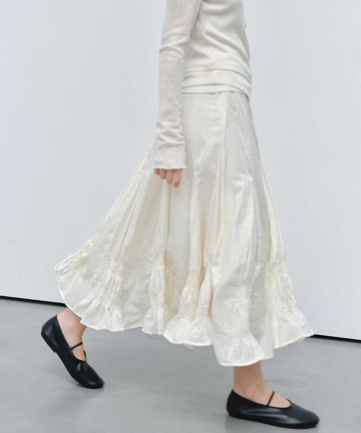「9月下旬出荷予定」Paneled Shirred Hem A-Line Skirt