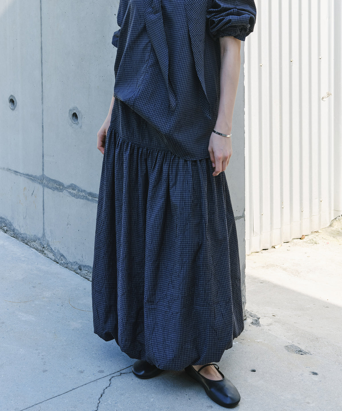 「9月下旬出荷予定」Vintage Check Balloon Long Skirt