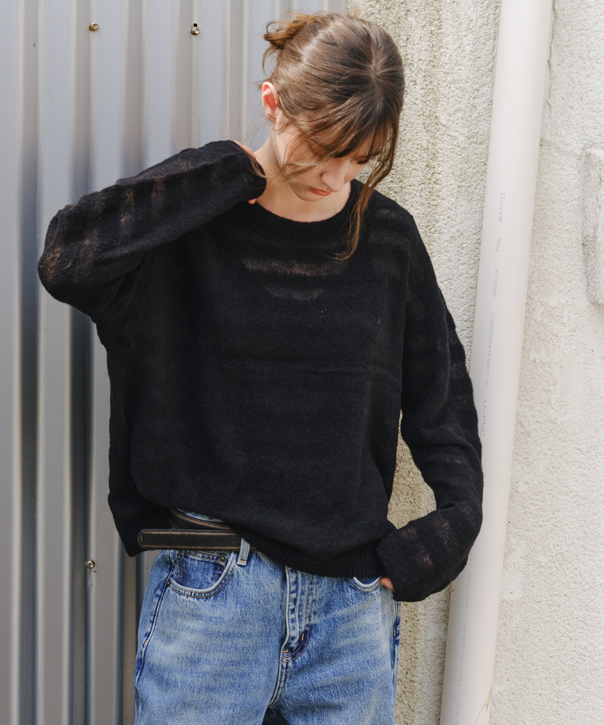「10月下旬出荷予定」Sheer Wool-Blend Border Knit Pullover