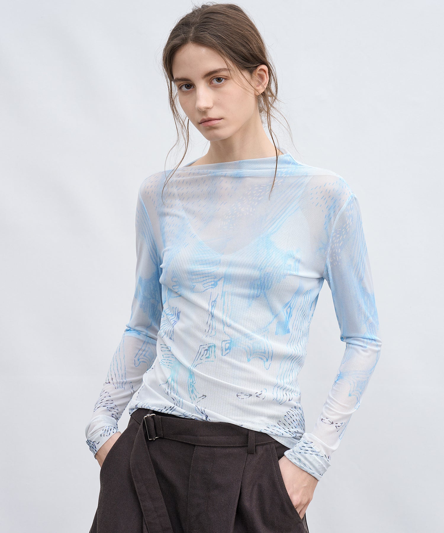 「4月中旬～下旬出荷」Art Print Sheer Top