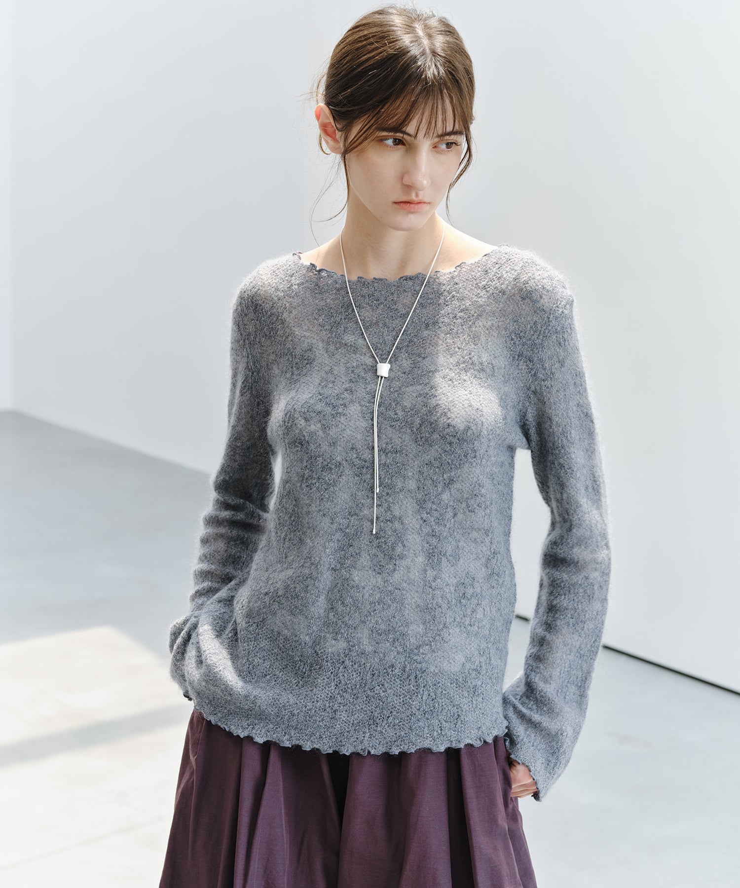 「9月下旬出荷予定」Sheer Jacquard Wool Silk Knit Top