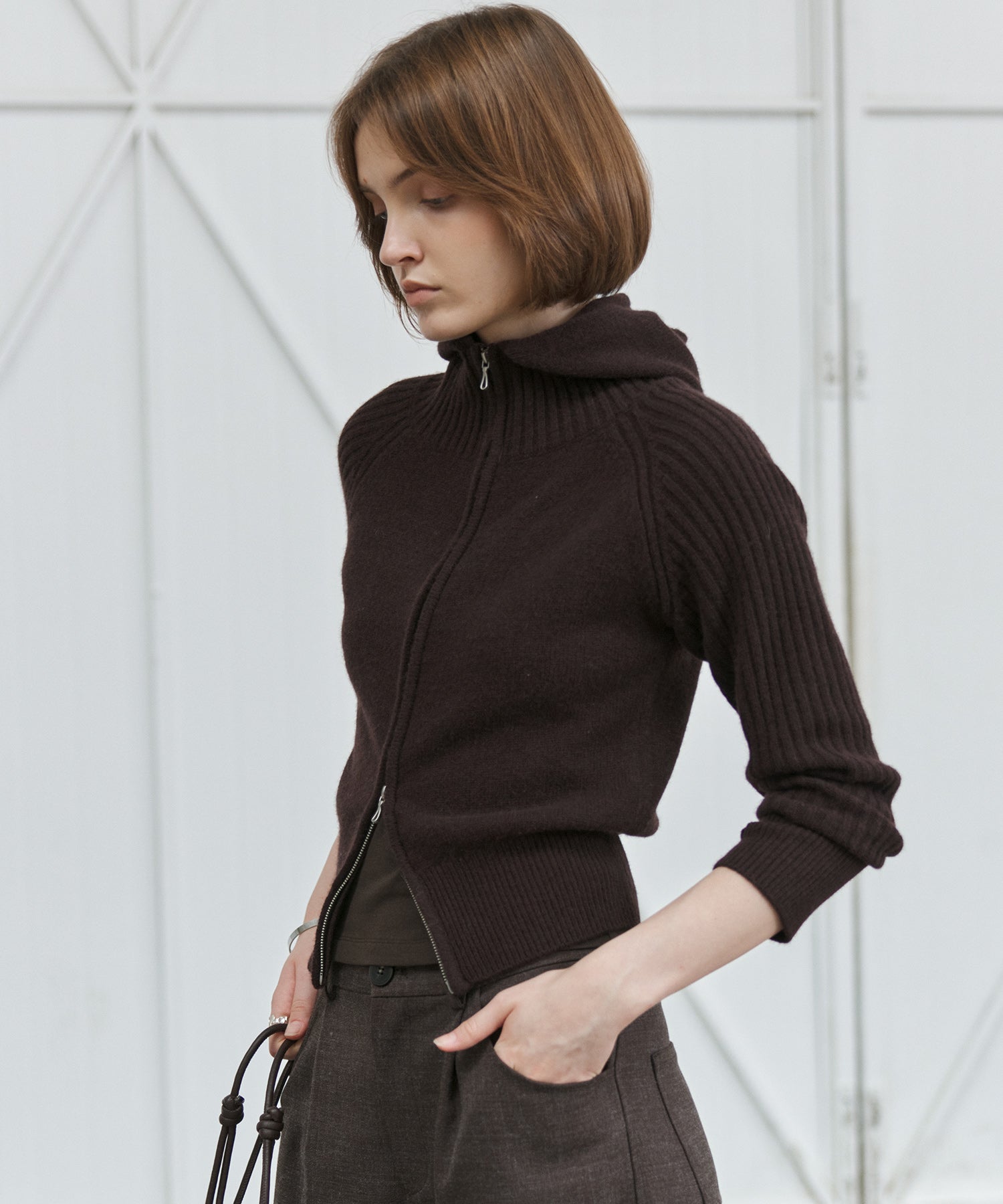 100% Wool Open Front Hooded Knit Cardigan