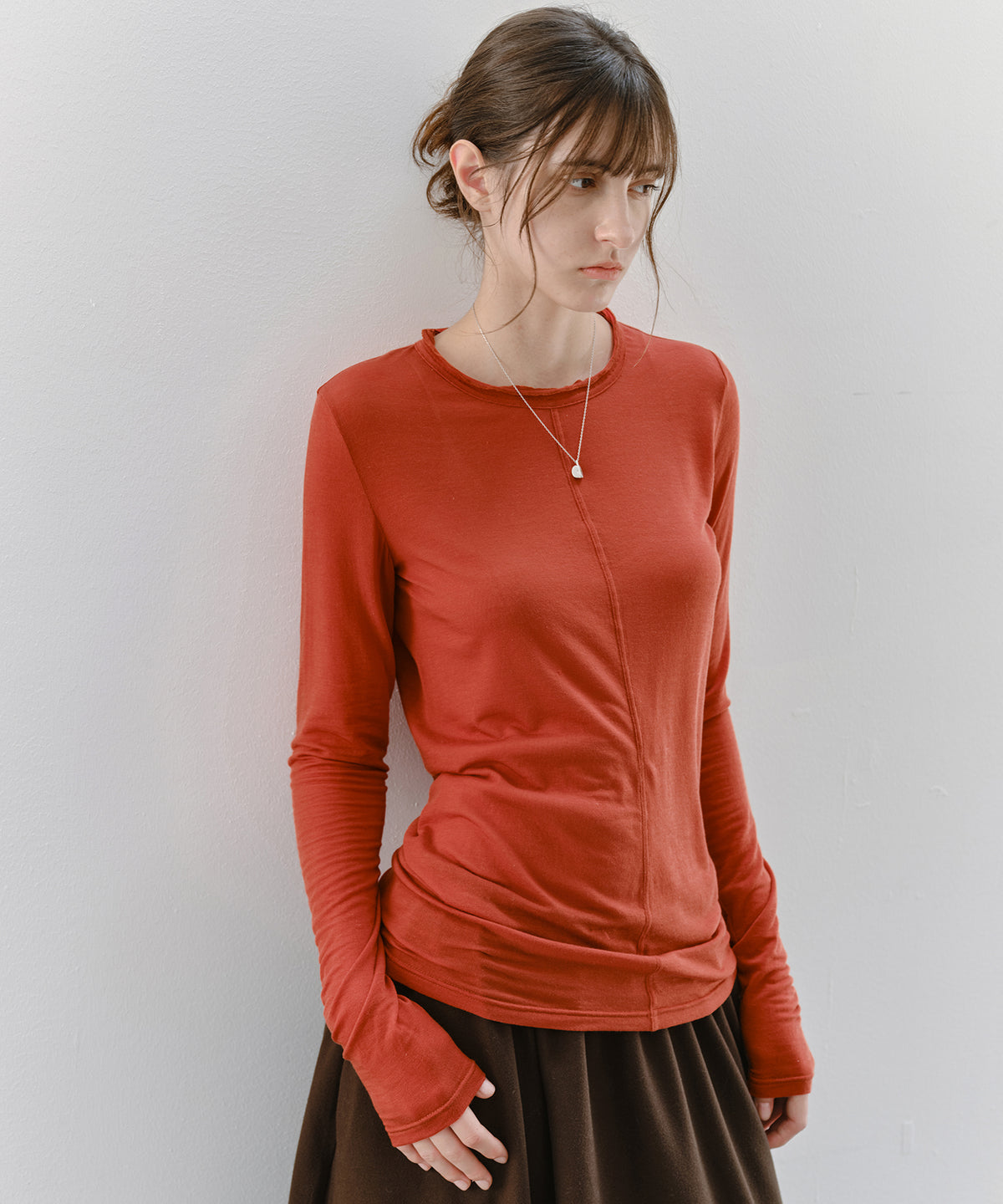 「10月下旬出荷予定」Cashmere-Blend Sheer Mellow Neck Long Sleeve Top