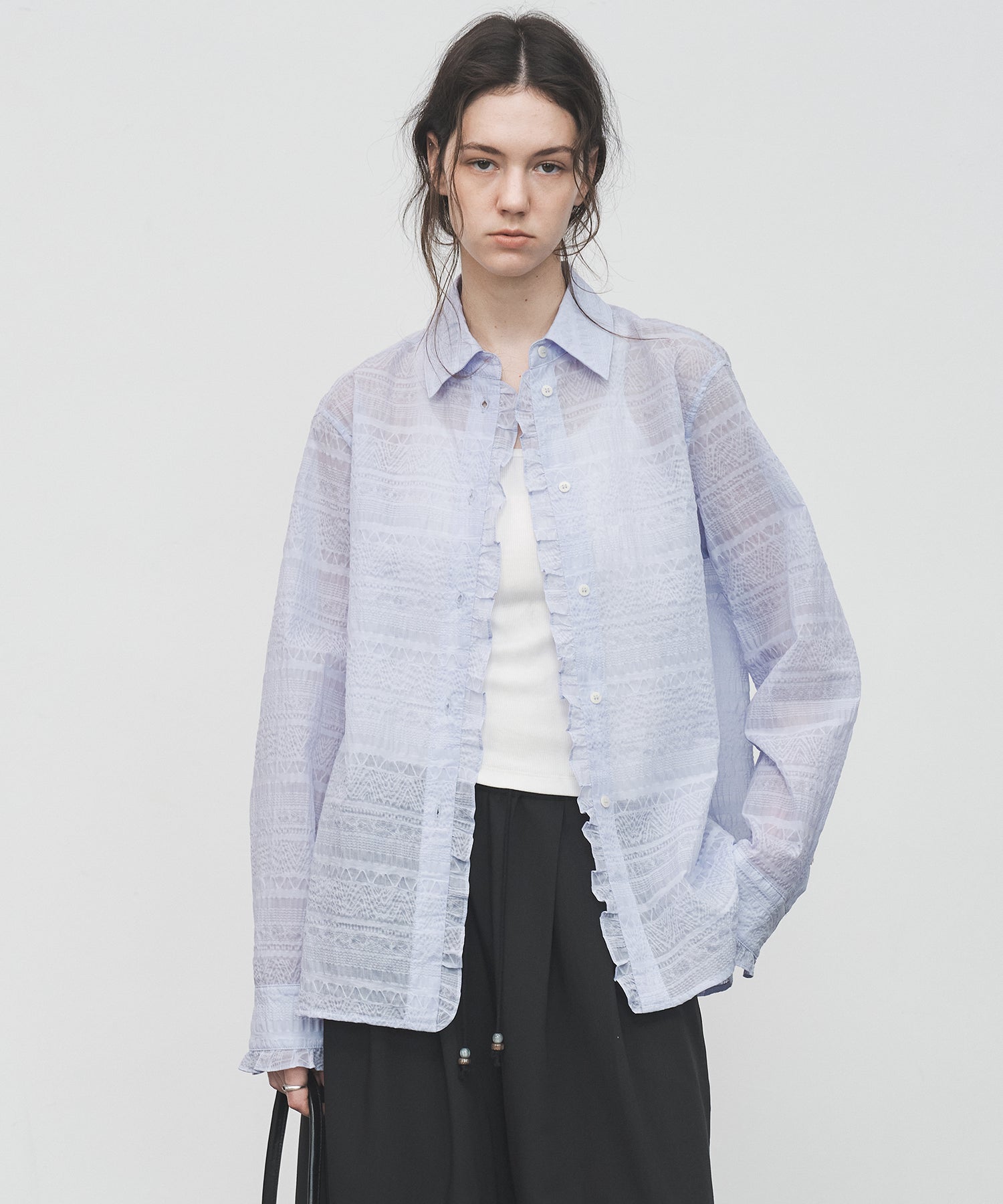 Airy Lace Jacquard Frill Shirt