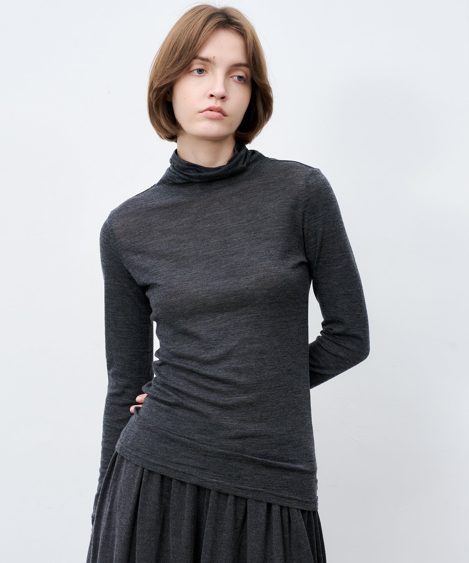 Slim-Fit Wool Turtleneck Knit Top