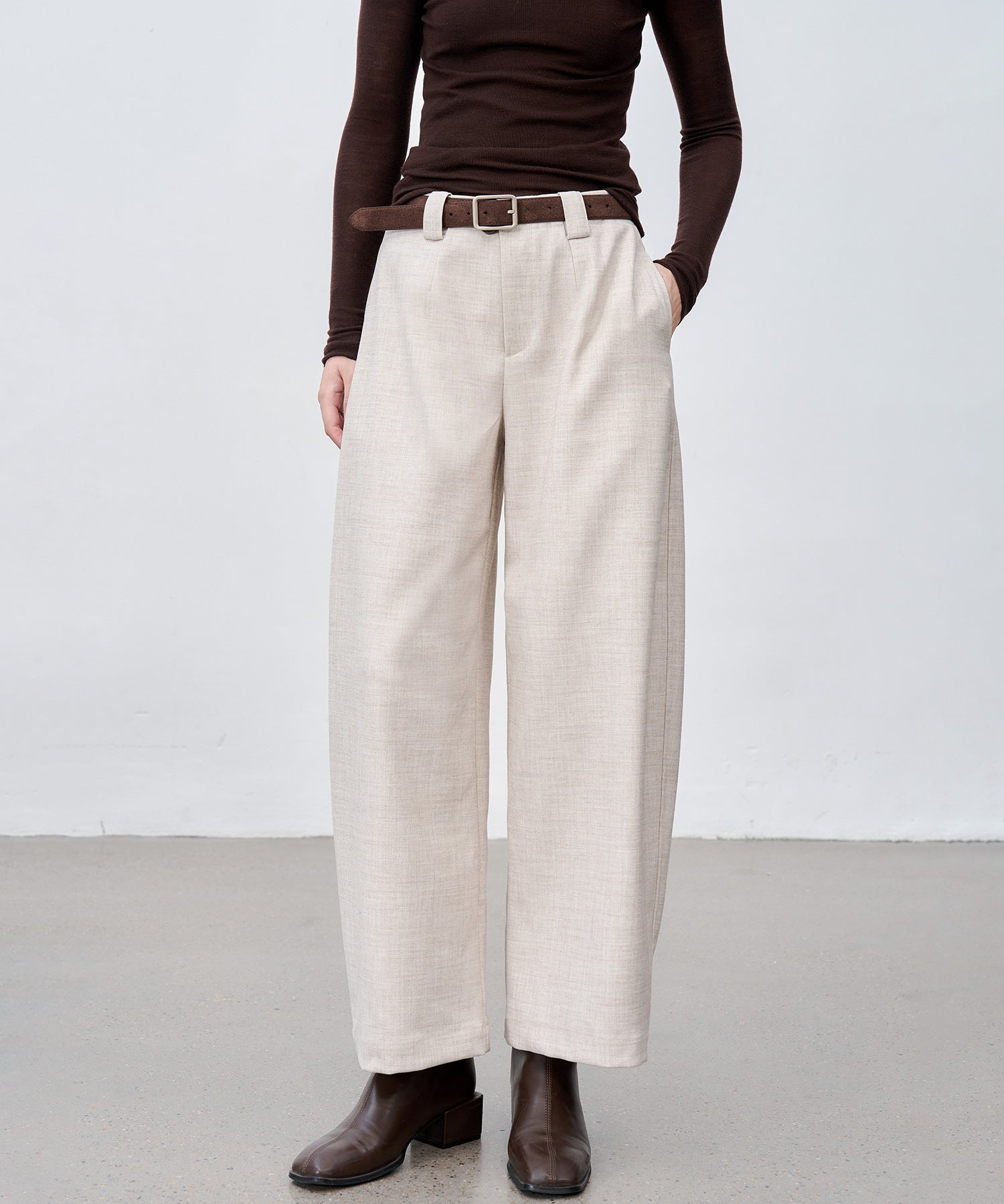 Thick Fabric Cropped Wide-Leg Pants
