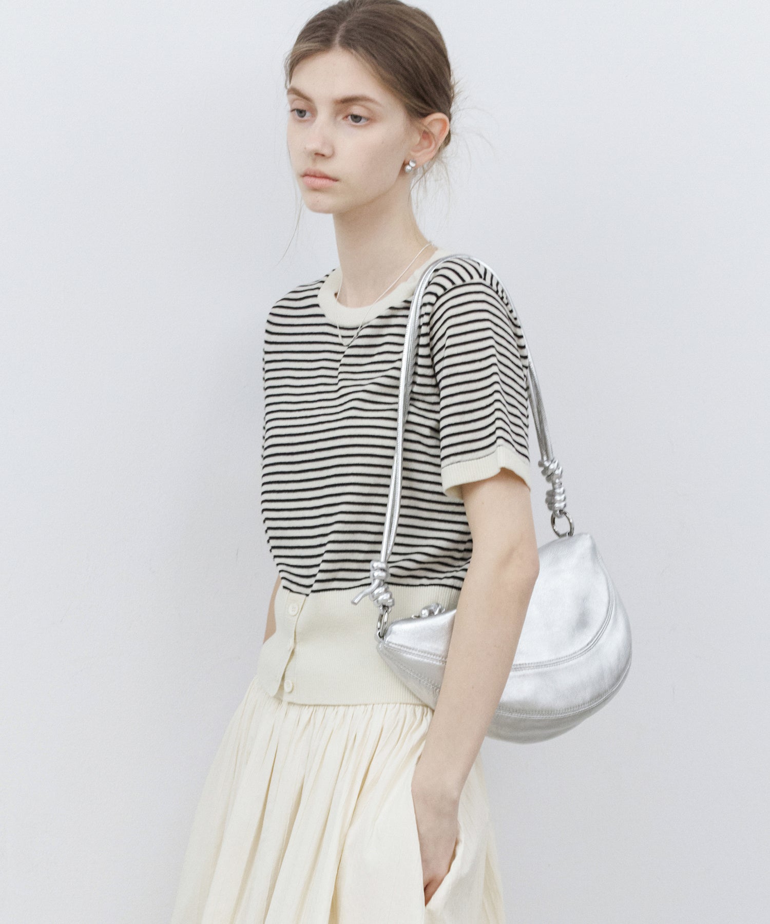 Striped Panel Knit Short Sleeve Top