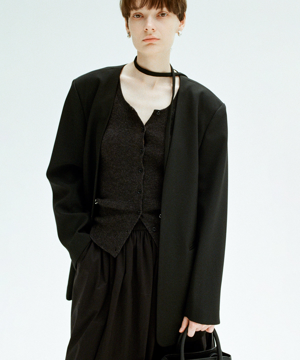 Collarless Oversized Tailored Jacket