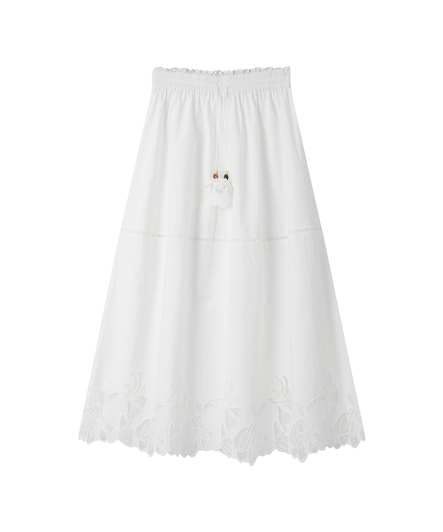 「8月中旬～下旬出荷」Cutwork Embroidery Drawstring Long Skirt