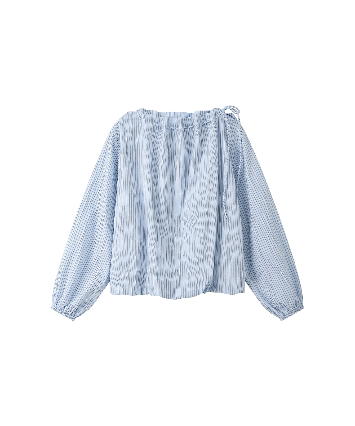 Asymmetric Off-Shoulder Drawstring Stripe Blouse