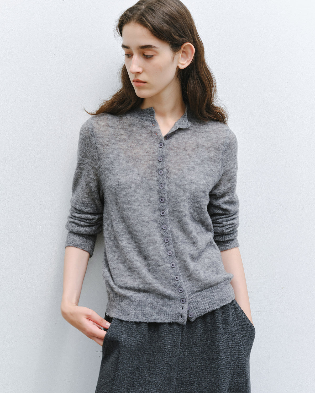 「10月下旬出荷予定」Melange Wool-Blend Multi Button Knit Cardigan