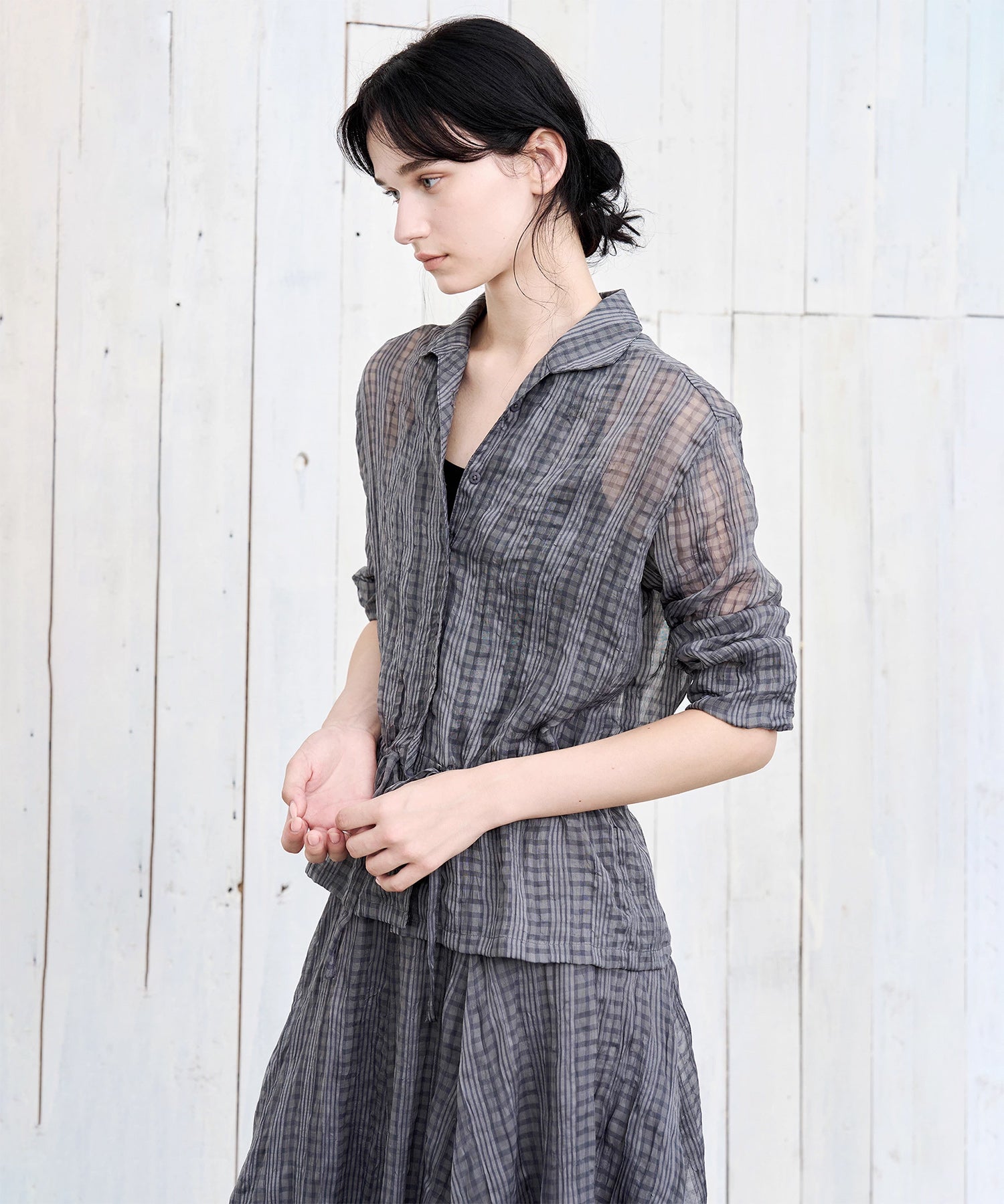 Drawstring Crinkled Check Shirt Jacket – Oversized Fit