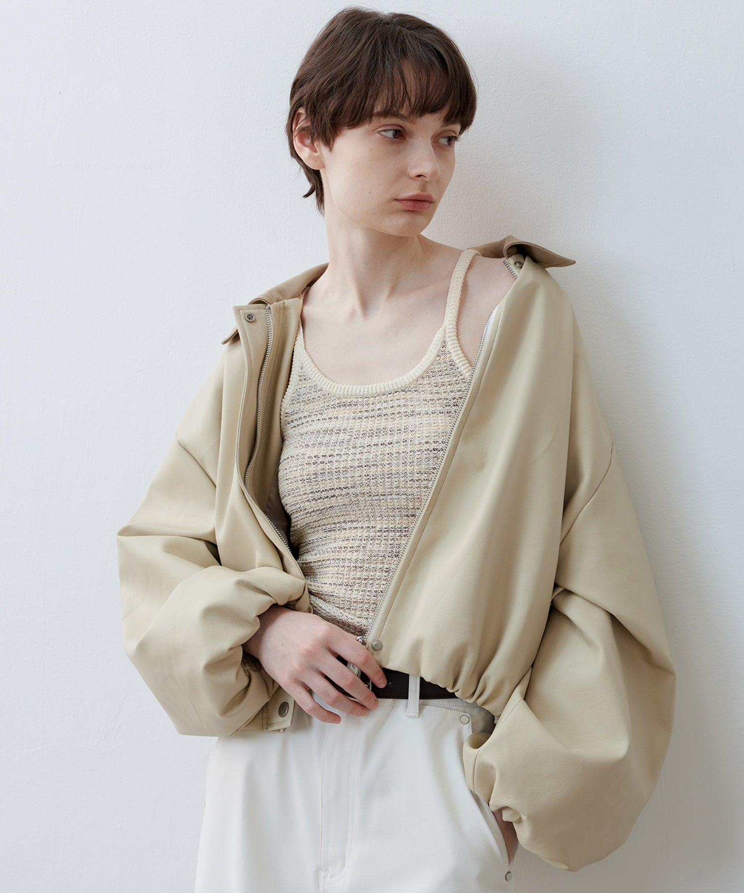 Vegan Leather Balloon Sleeve Blouson