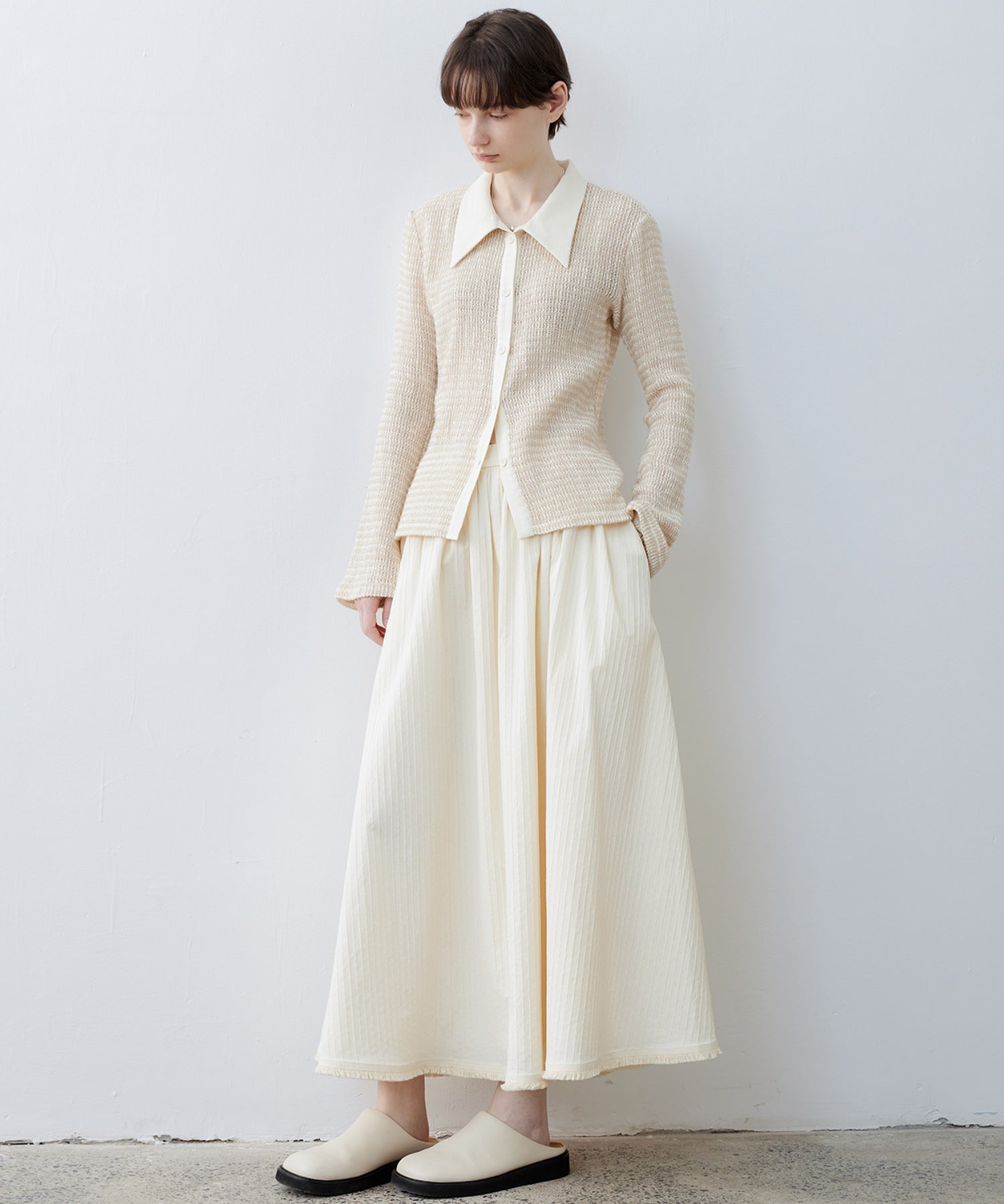 Fuzzy Texture & Sheer Pattern Shirt with Contrast Pointed Collar