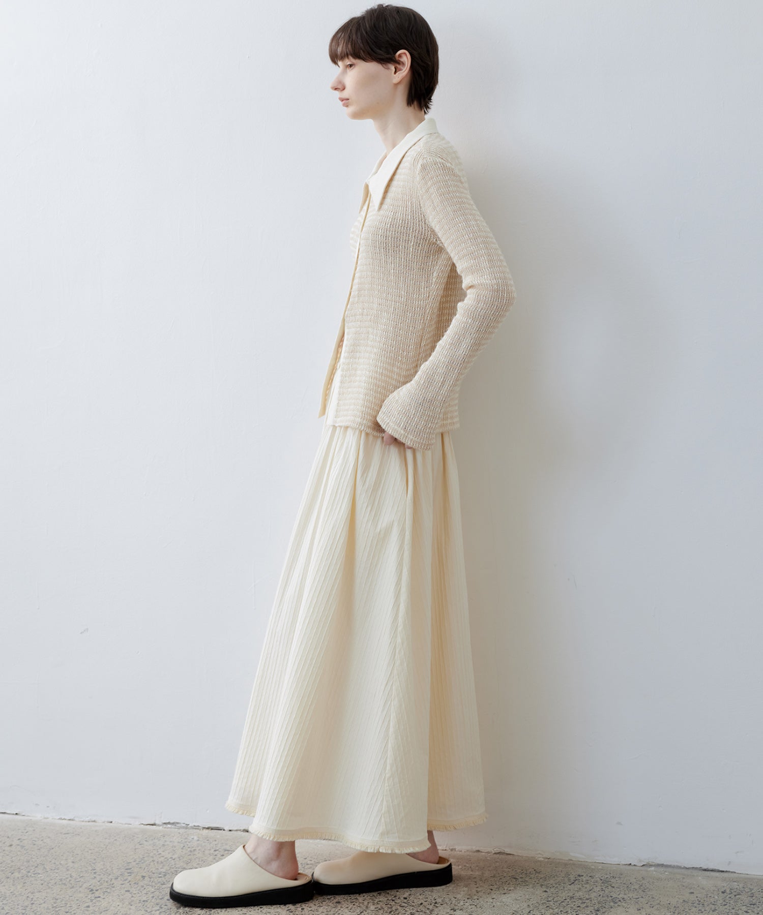 Fuzzy Texture & Sheer Pattern Shirt with Contrast Pointed Collar