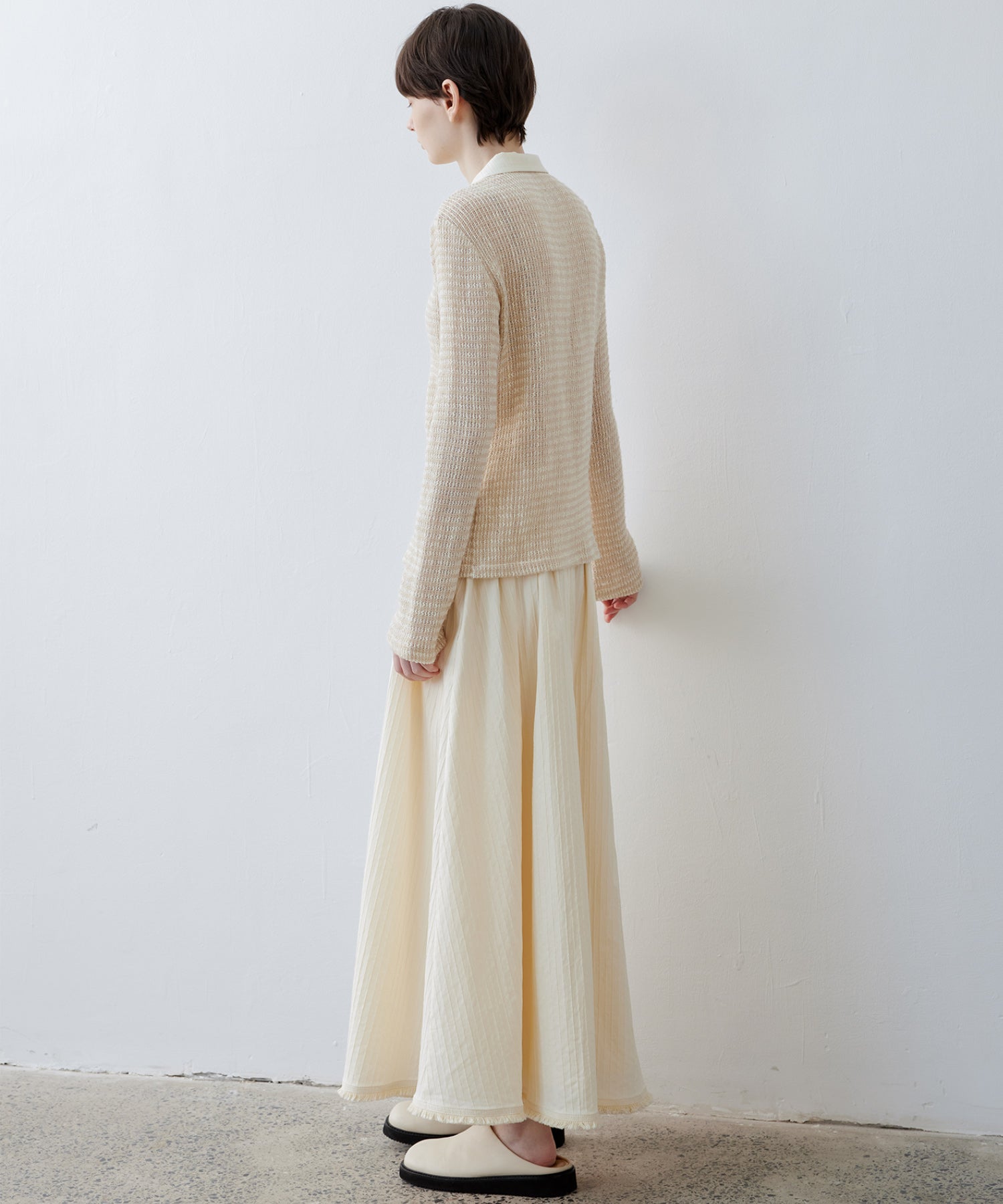 Fuzzy Texture & Sheer Pattern Shirt with Contrast Pointed Collar