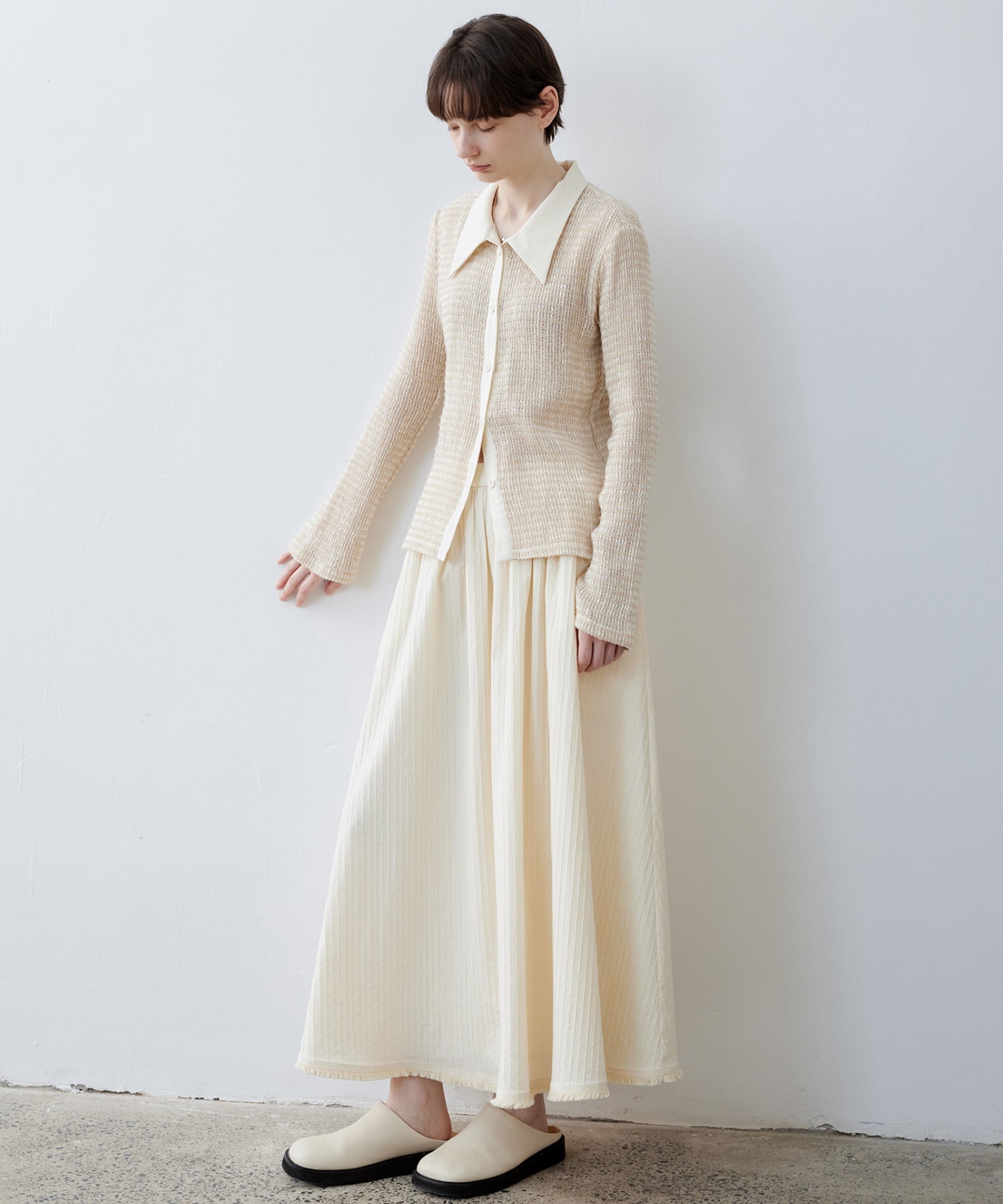 Fuzzy Texture & Sheer Pattern Shirt with Contrast Pointed Collar