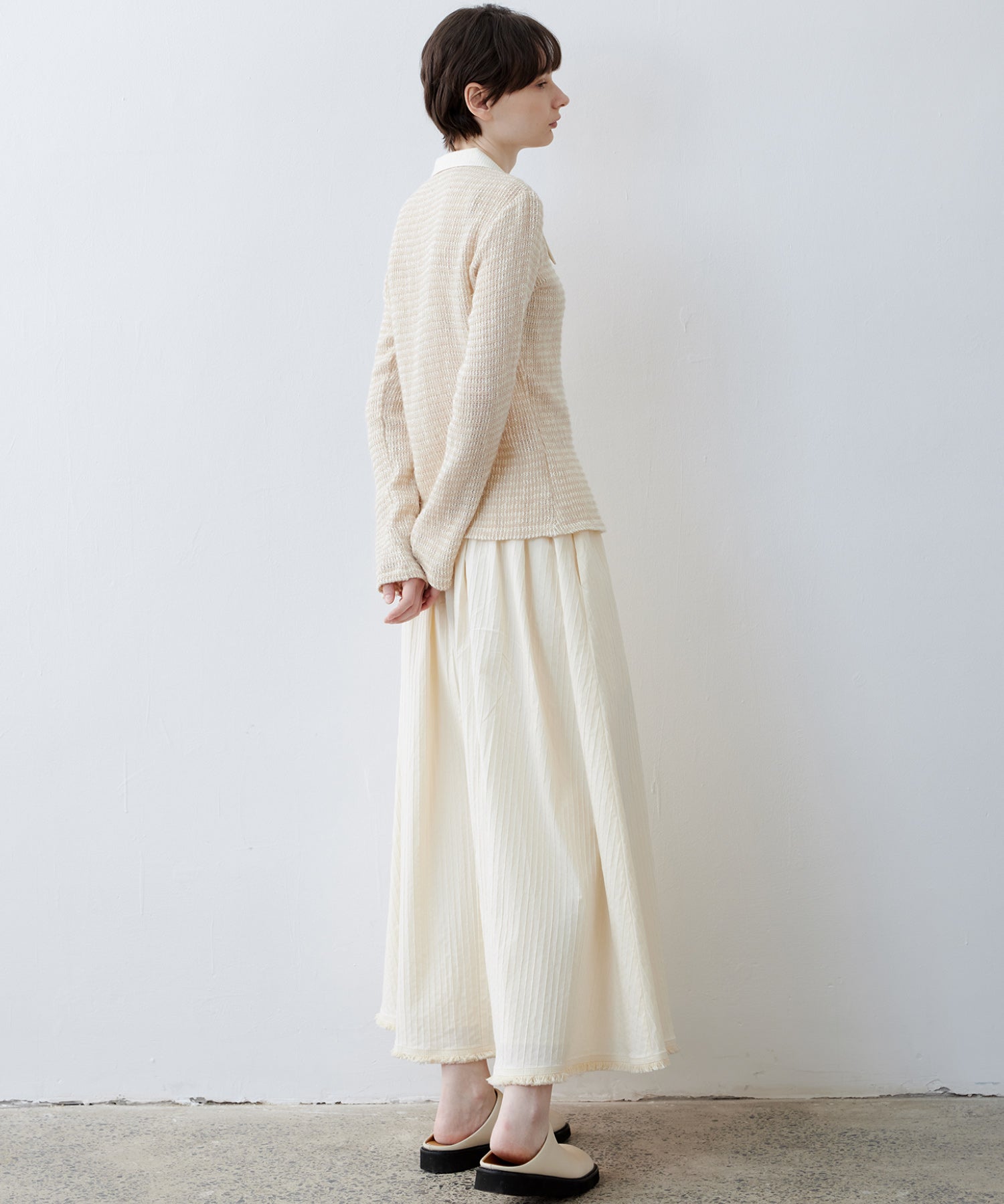 Fuzzy Texture & Sheer Pattern Shirt with Contrast Pointed Collar