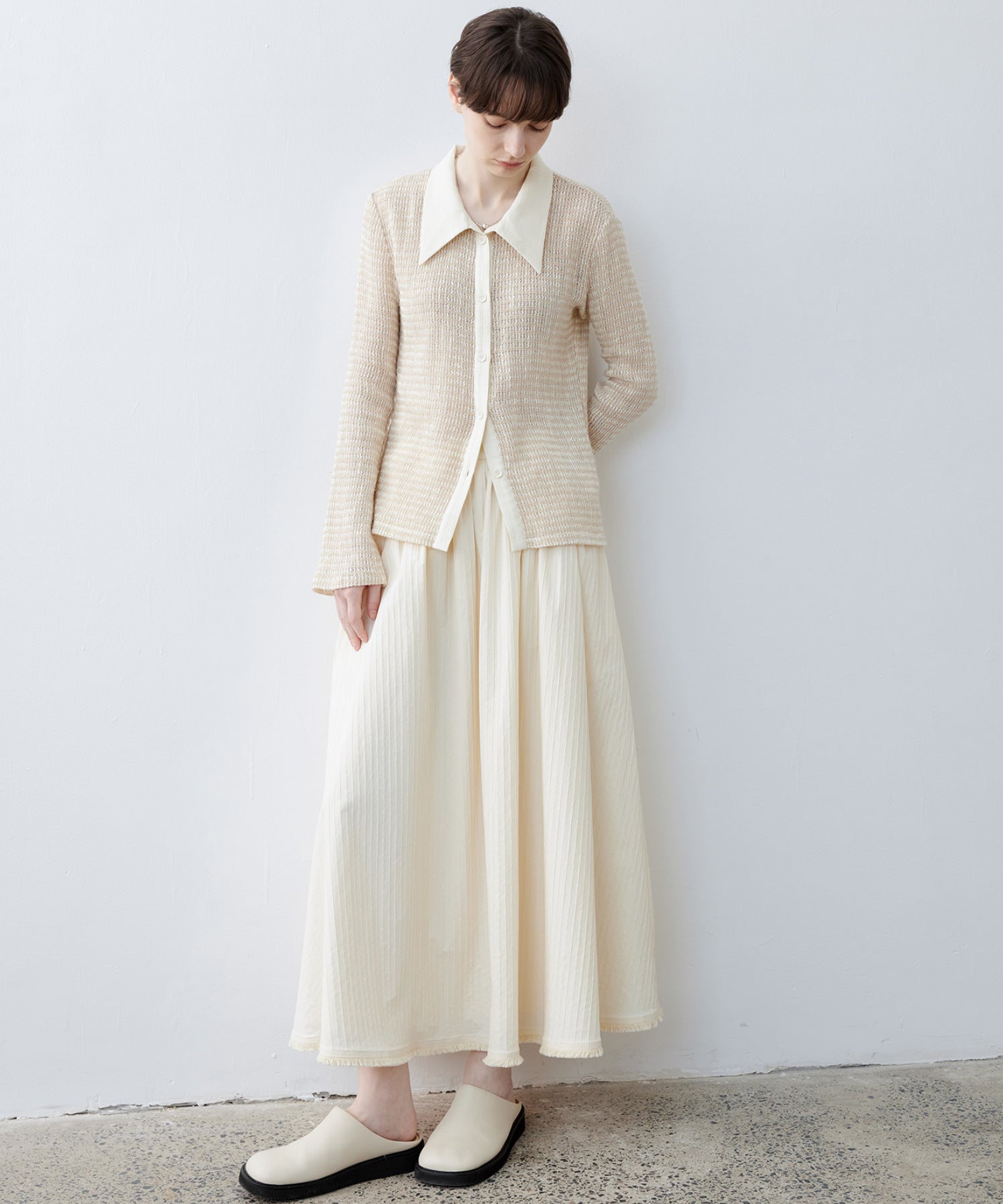 Fuzzy Texture & Sheer Pattern Shirt with Contrast Pointed Collar