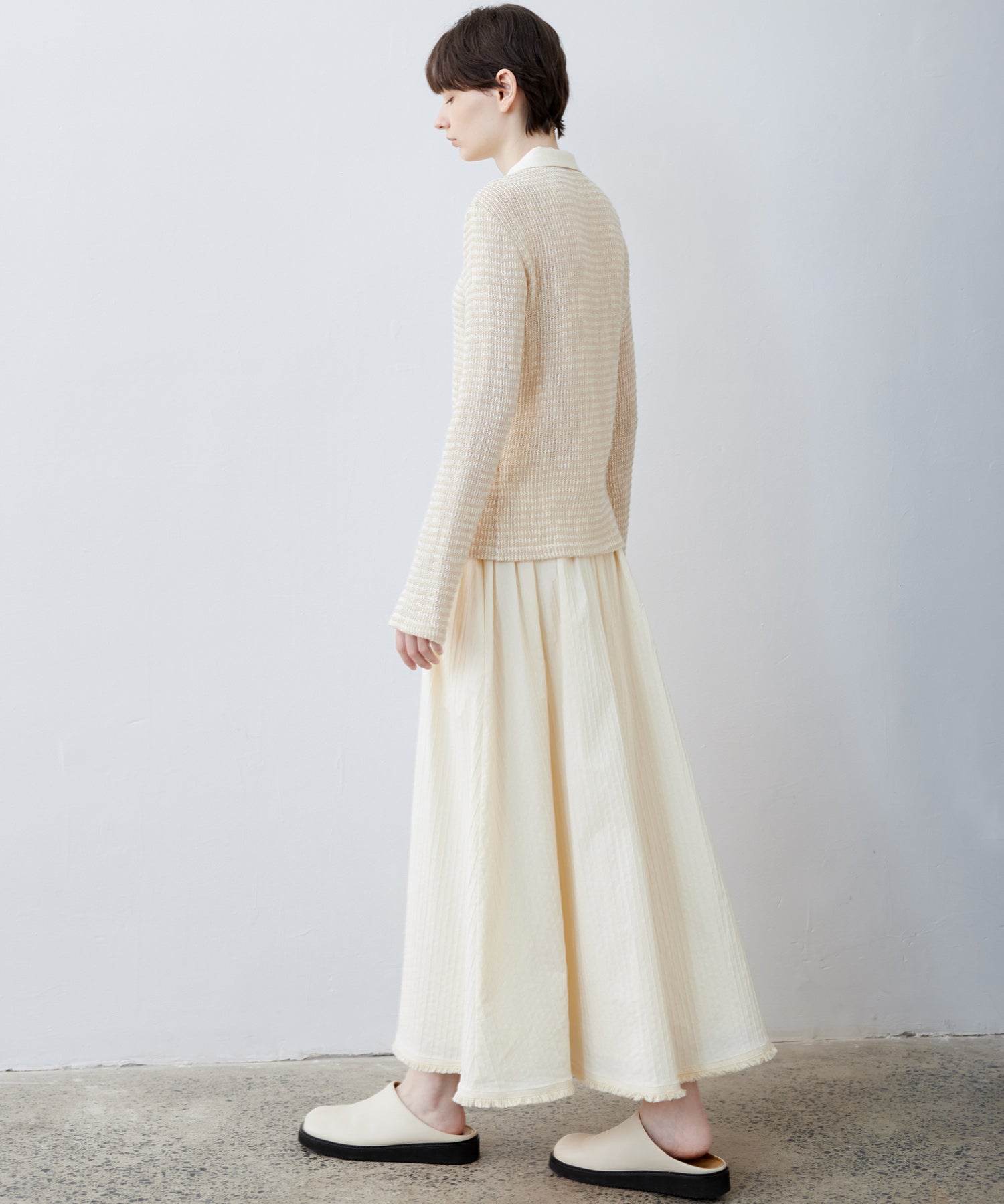 Fuzzy Texture & Sheer Pattern Shirt with Contrast Pointed Collar