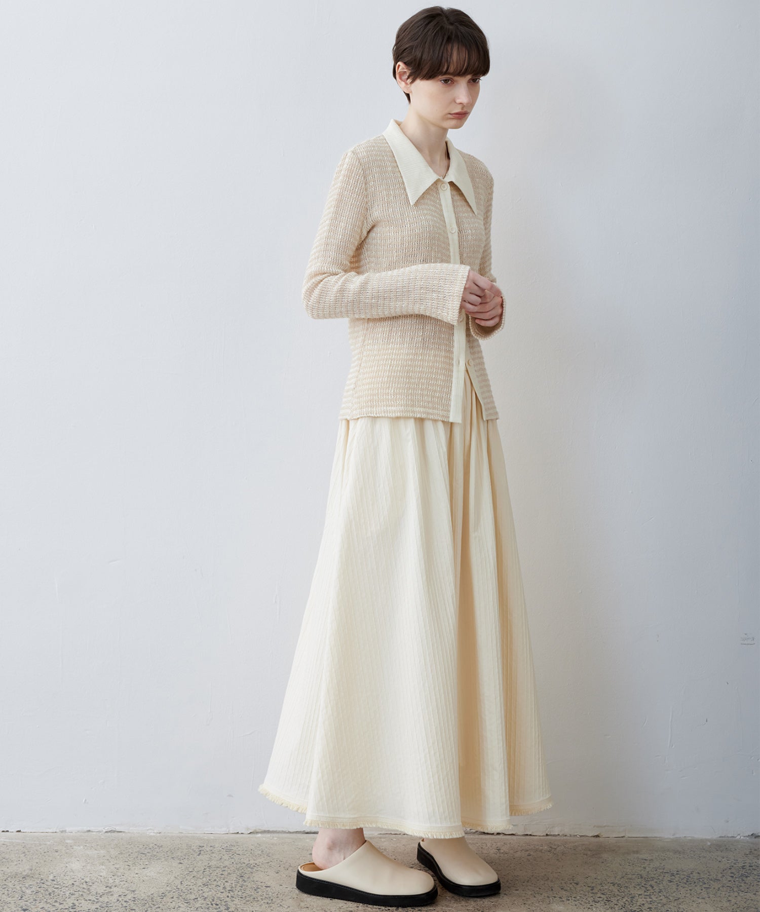 Fuzzy Texture & Sheer Pattern Shirt with Contrast Pointed Collar
