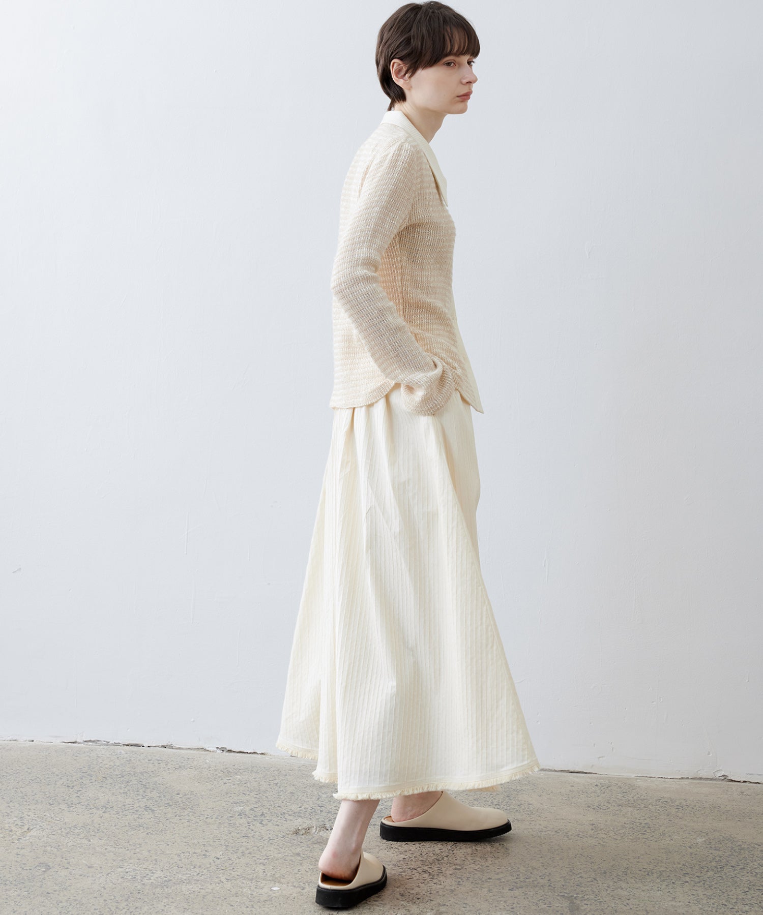 Fuzzy Texture & Sheer Pattern Shirt with Contrast Pointed Collar