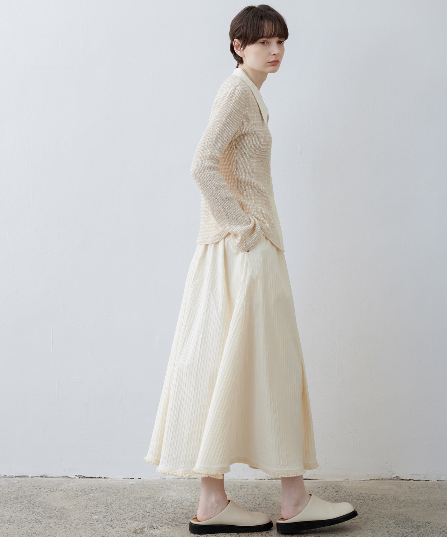 Fuzzy Texture & Sheer Pattern Shirt with Contrast Pointed Collar