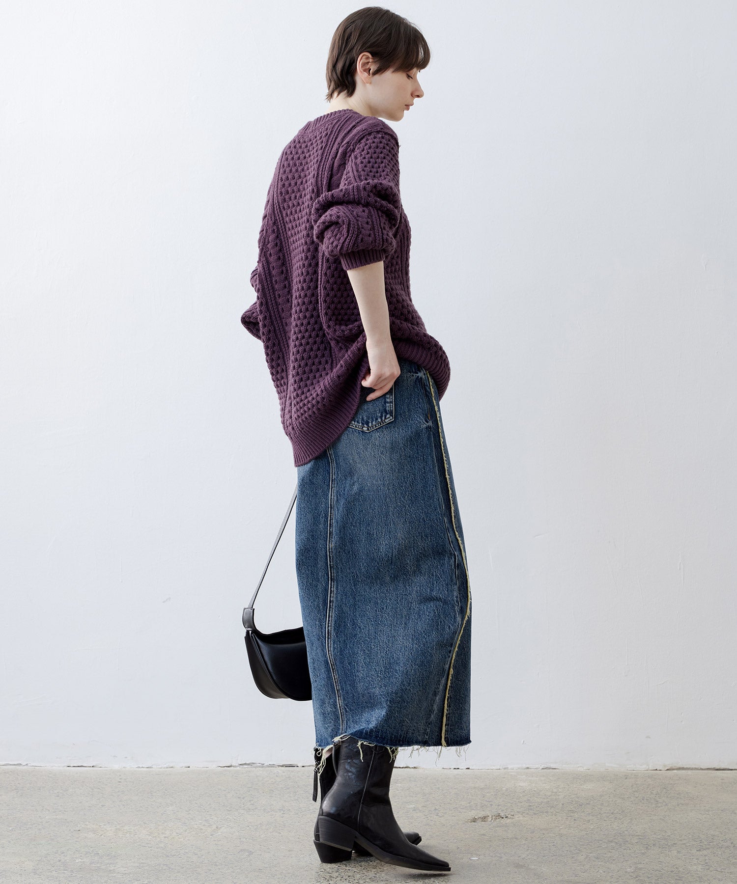 Textured Wool Blend Aran Sweater