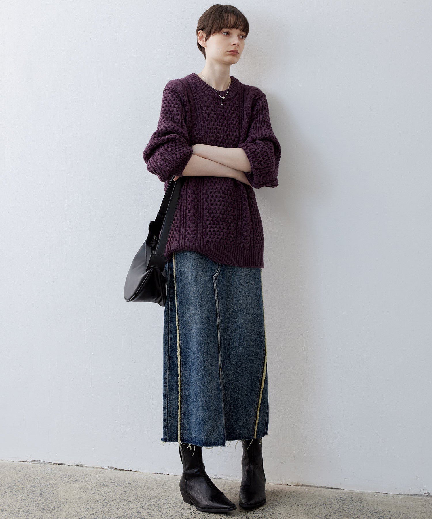 Textured Wool Blend Aran Sweater