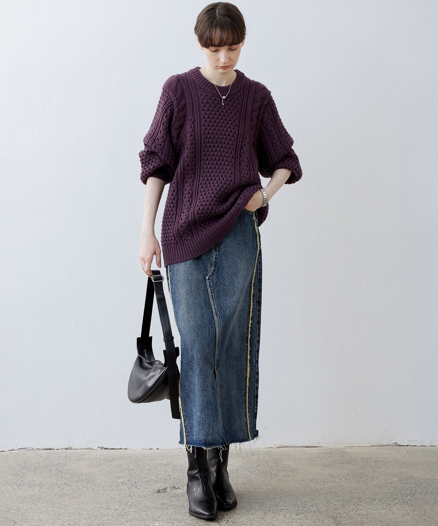 Textured Wool Blend Aran Sweater
