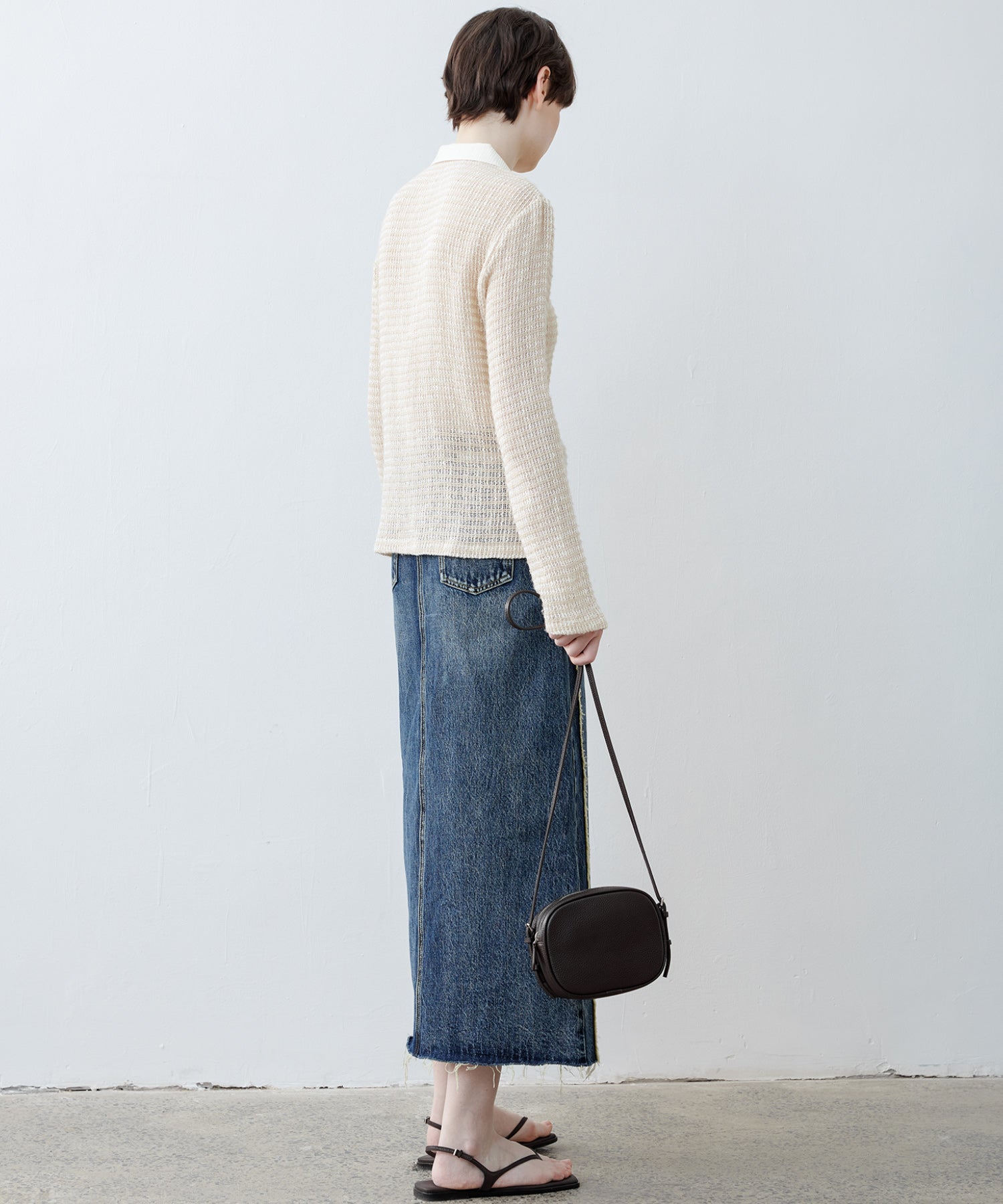 Fuzzy Texture & Sheer Pattern Shirt with Contrast Pointed Collar