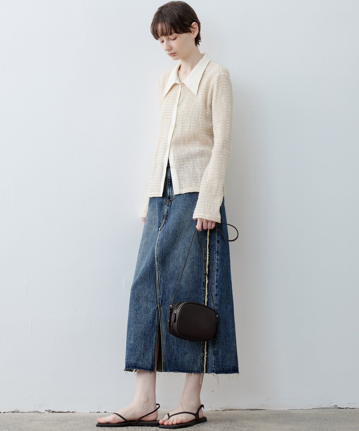Fuzzy Texture & Sheer Pattern Shirt with Contrast Pointed Collar