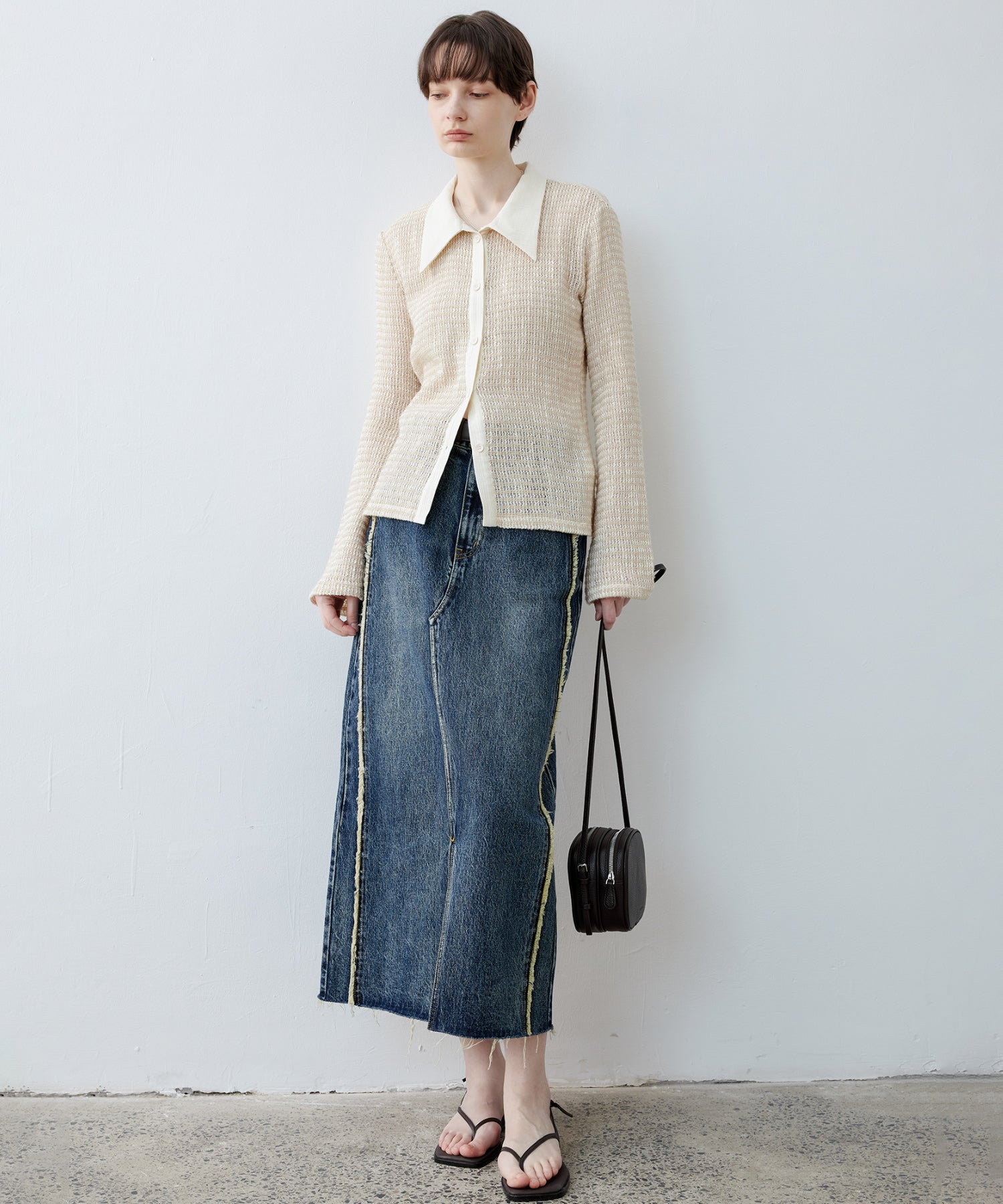 Fuzzy Texture & Sheer Pattern Shirt with Contrast Pointed Collar