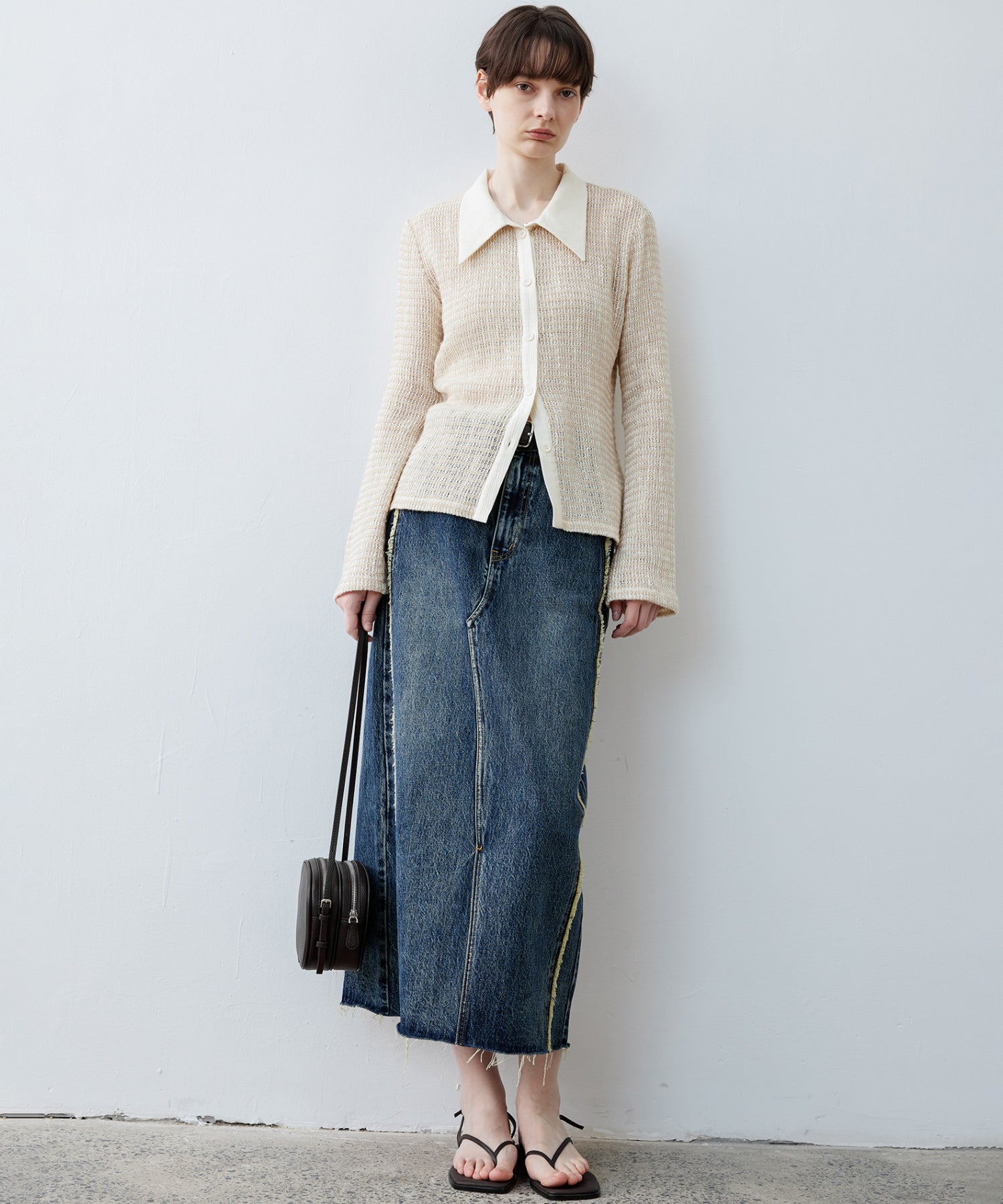 Fuzzy Texture & Sheer Pattern Shirt with Contrast Pointed Collar